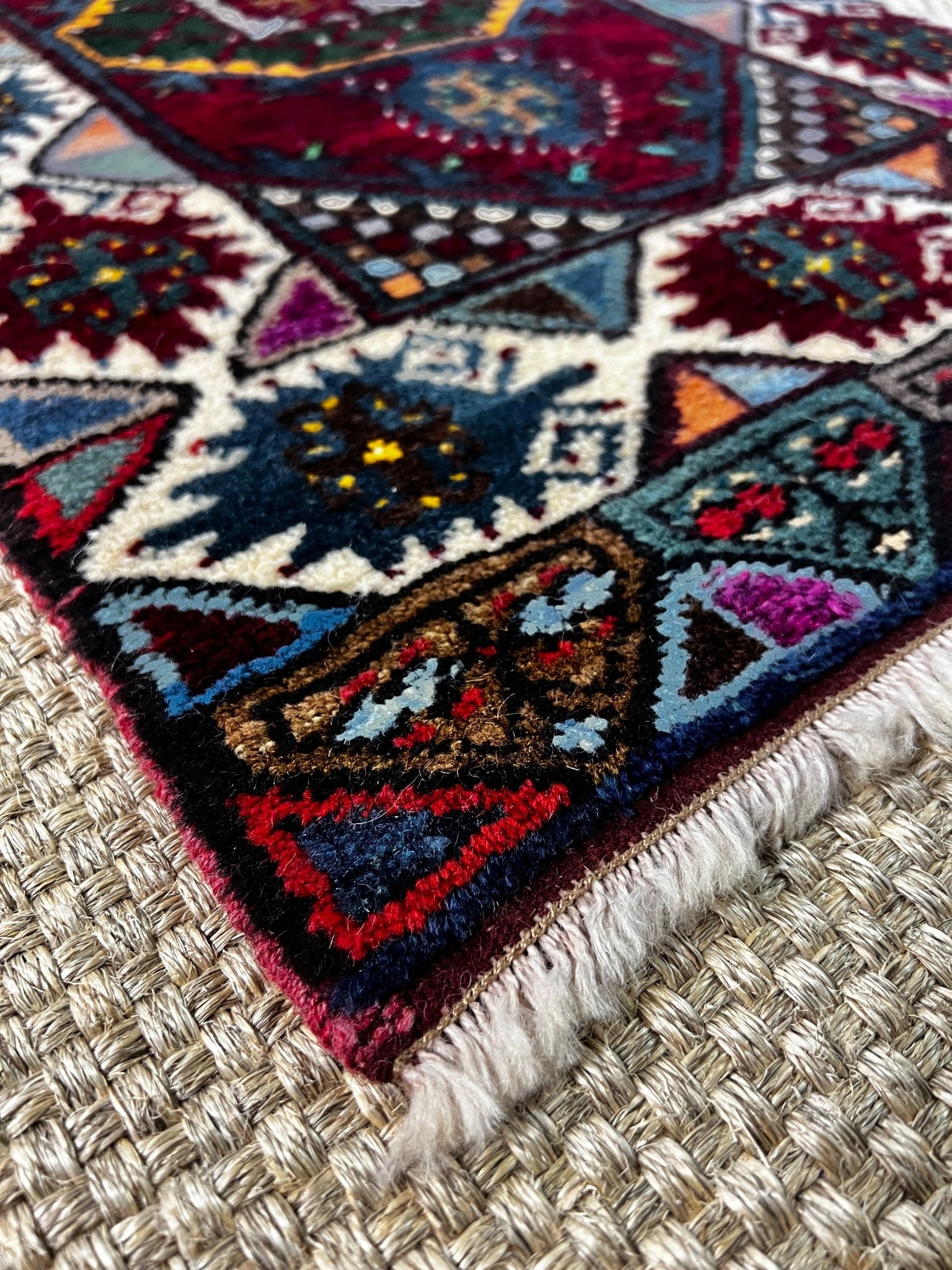 Vintage 1.8x3 Turkish Oushak Dark Red Multicolor Small Rug | Banana Manor Rug Factory Outlet