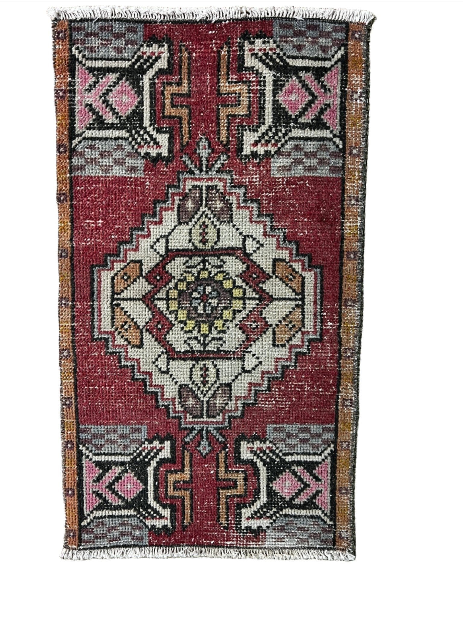 Vintage 1.8x3 Turkish Oushak Red and Gray Multicolor Small Rug | Banana Manor Rug Factory Outlet