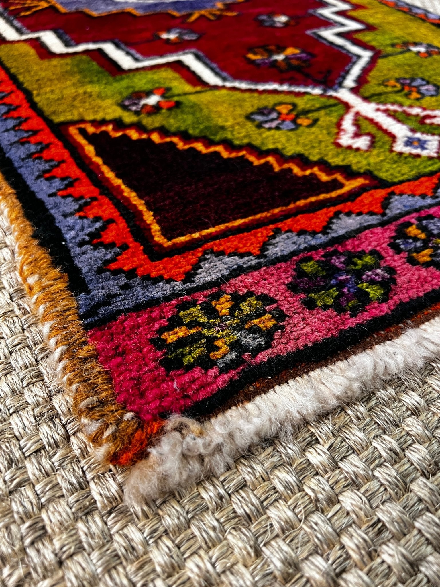 Vintage 1.8x3.1 Turkish Oushak Green and Dark Red Small Rug | Banana Manor Rug Factory Outlet
