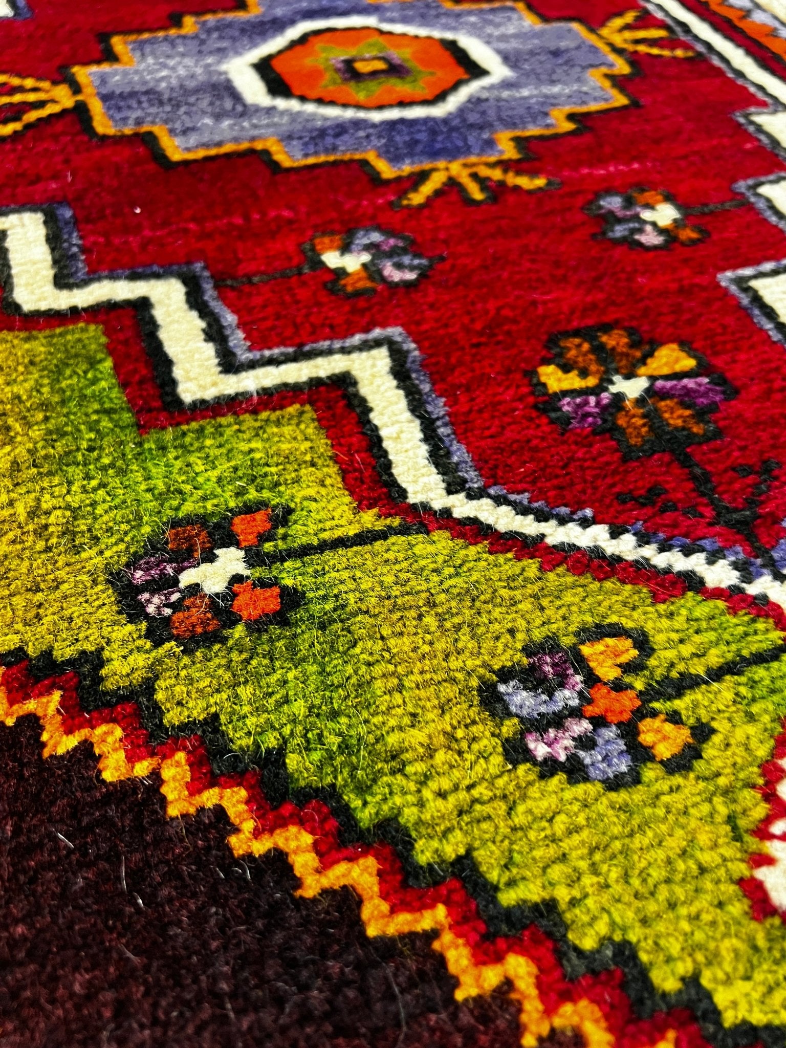Vintage 1.8x3.1 Turkish Oushak Green and Dark Red Small Rug | Banana Manor Rug Factory Outlet