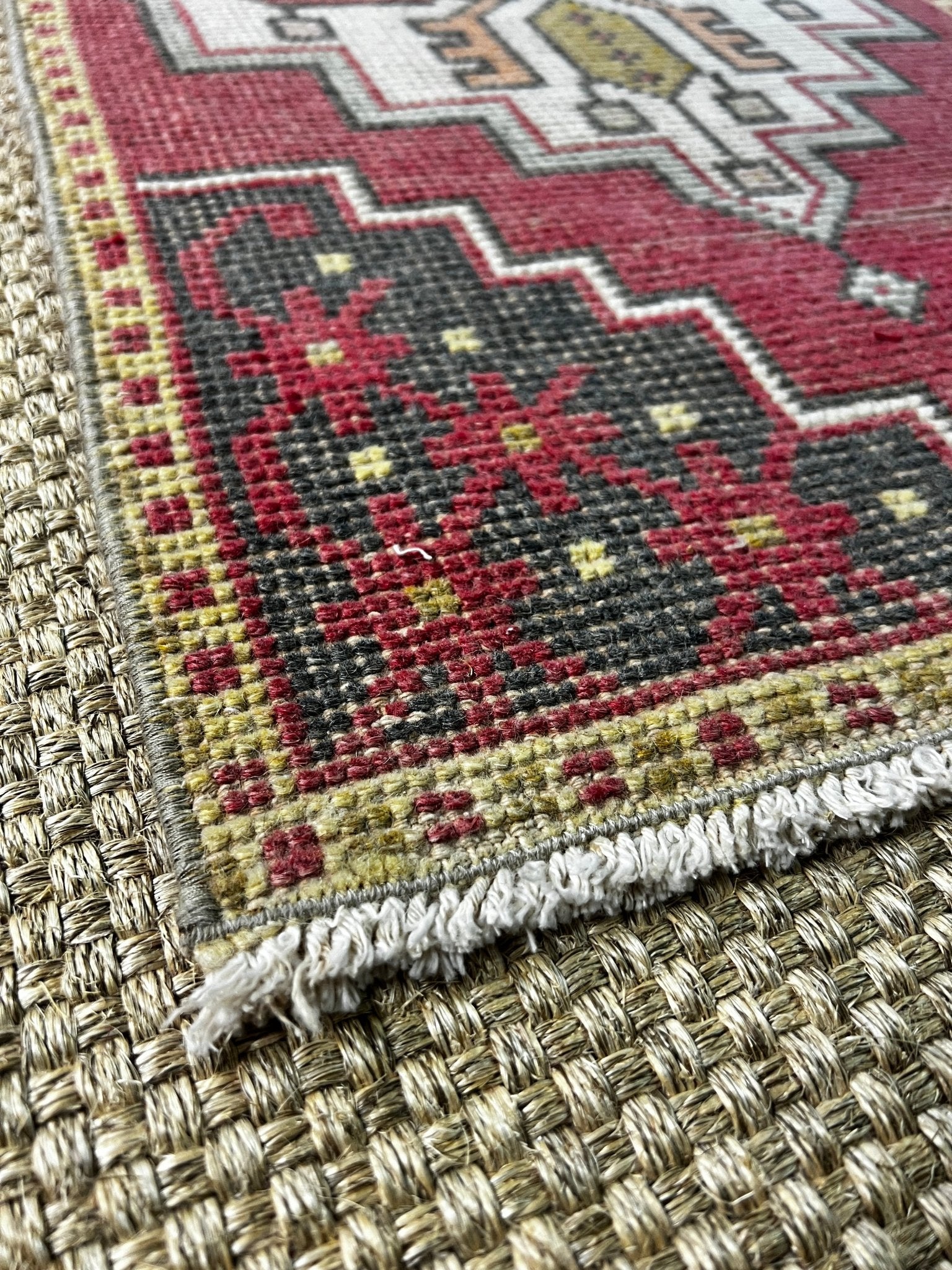 Vintage 1.8x3.1 Turkish Oushak Red and Gray Small Rug | Banana Manor Rug Factory Outlet