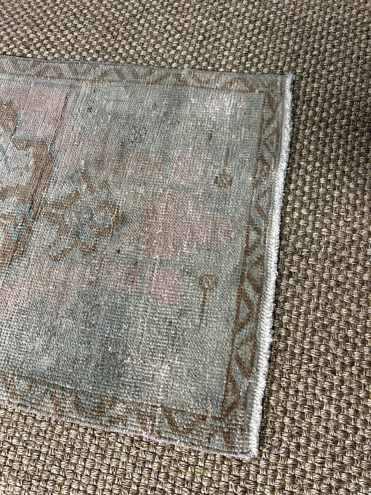 Vintage 1.8x3.2 Turkish Oushak Pink and Sage Small Rug | Banana Manor Rug Factory Outlet