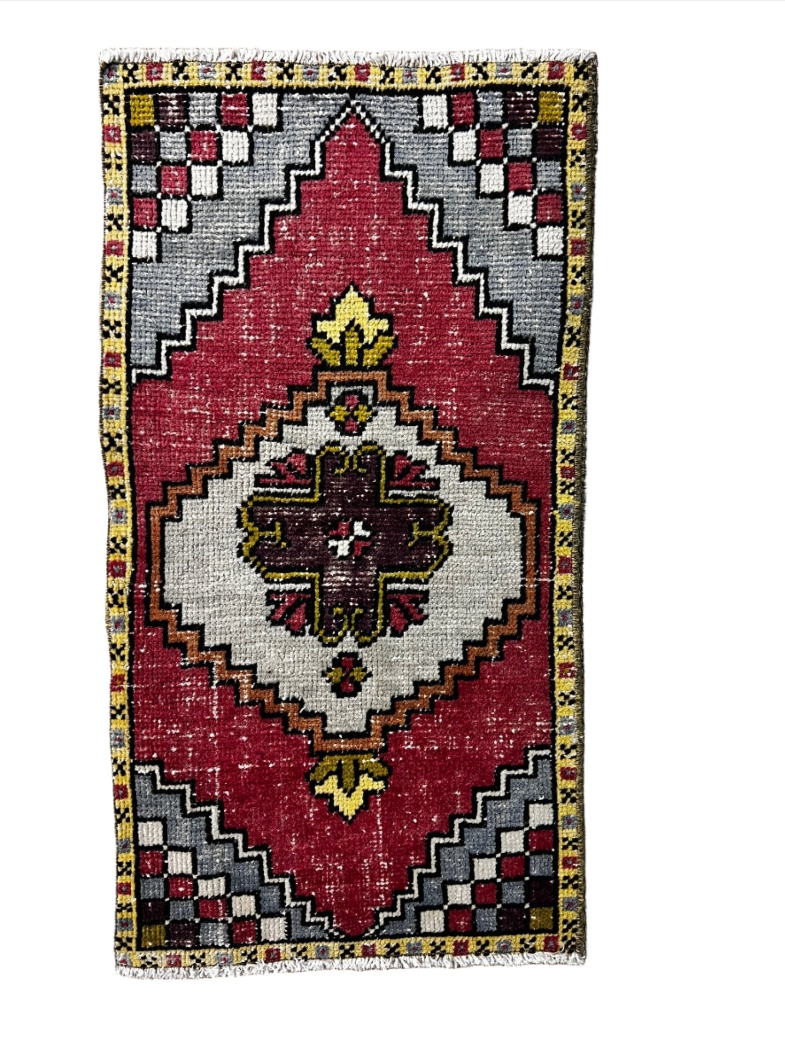 Vintage 1.8x3.2 Turkish Oushak Red and Gray Multicolor Small Rug | Banana Manor Rug Factory Outlet