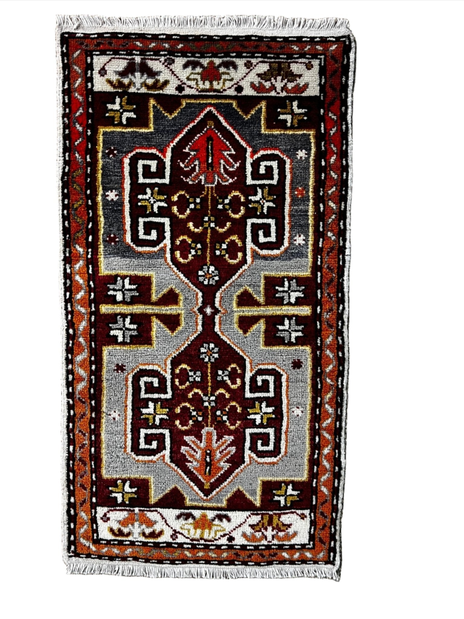 Vintage 1.8x3.3 Turkish Oushak Gray and Red Small Rug | Banana Manor Rug Factory Outlet
