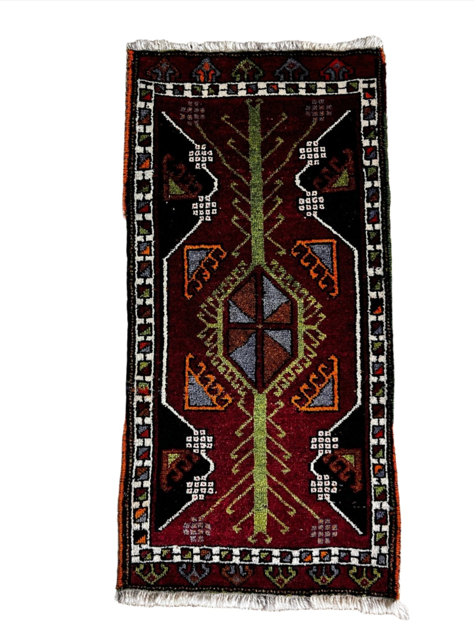 Vintage 1.8x3.6 Turkish Oushak Dark Red and Black Multicolor Small Rug | Banana Manor Rug Factory Outlet