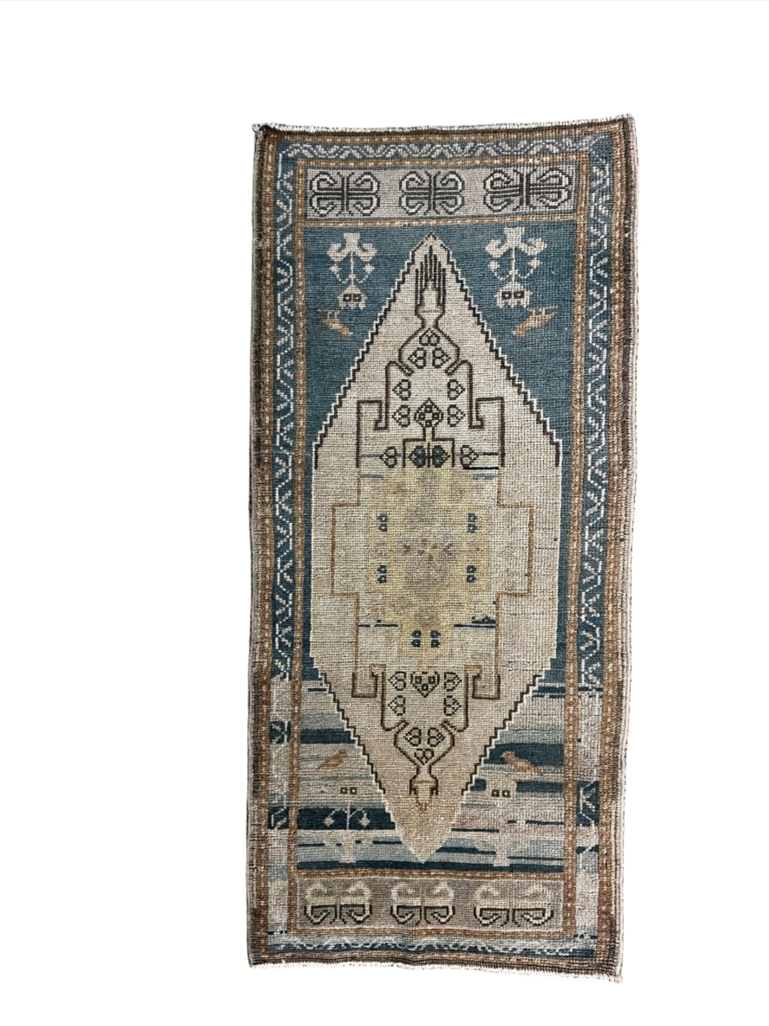 Vintage 1.8x3.9 Turkish Oushak Blue and Beige Small Rug | Banana Manor Rug Factory Outlet