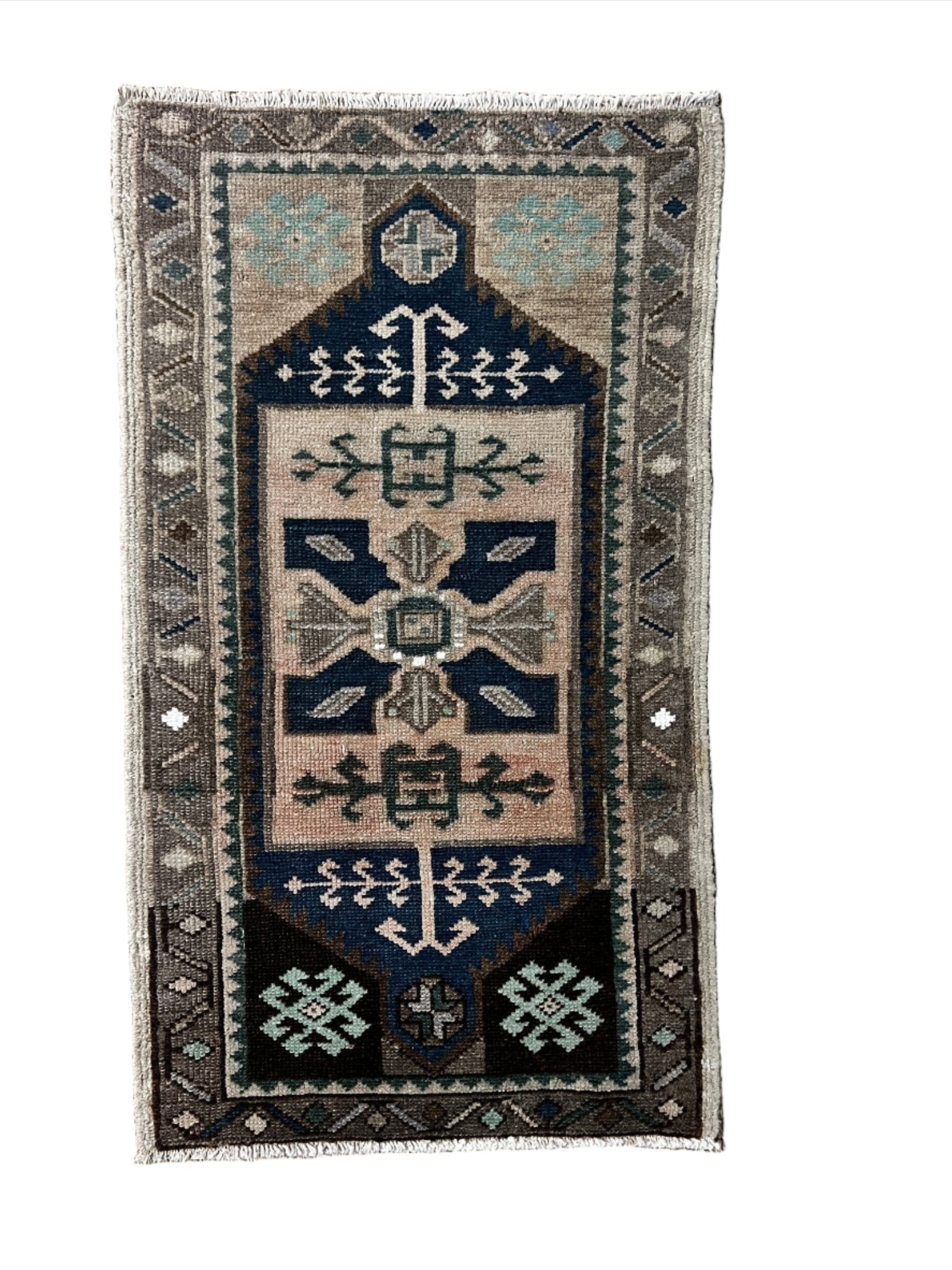 Vintage 1.9x3.2 Turkish Oushak Peach and Blue Multicolor Small Rug | Banana Manor Rug Factory Outlet