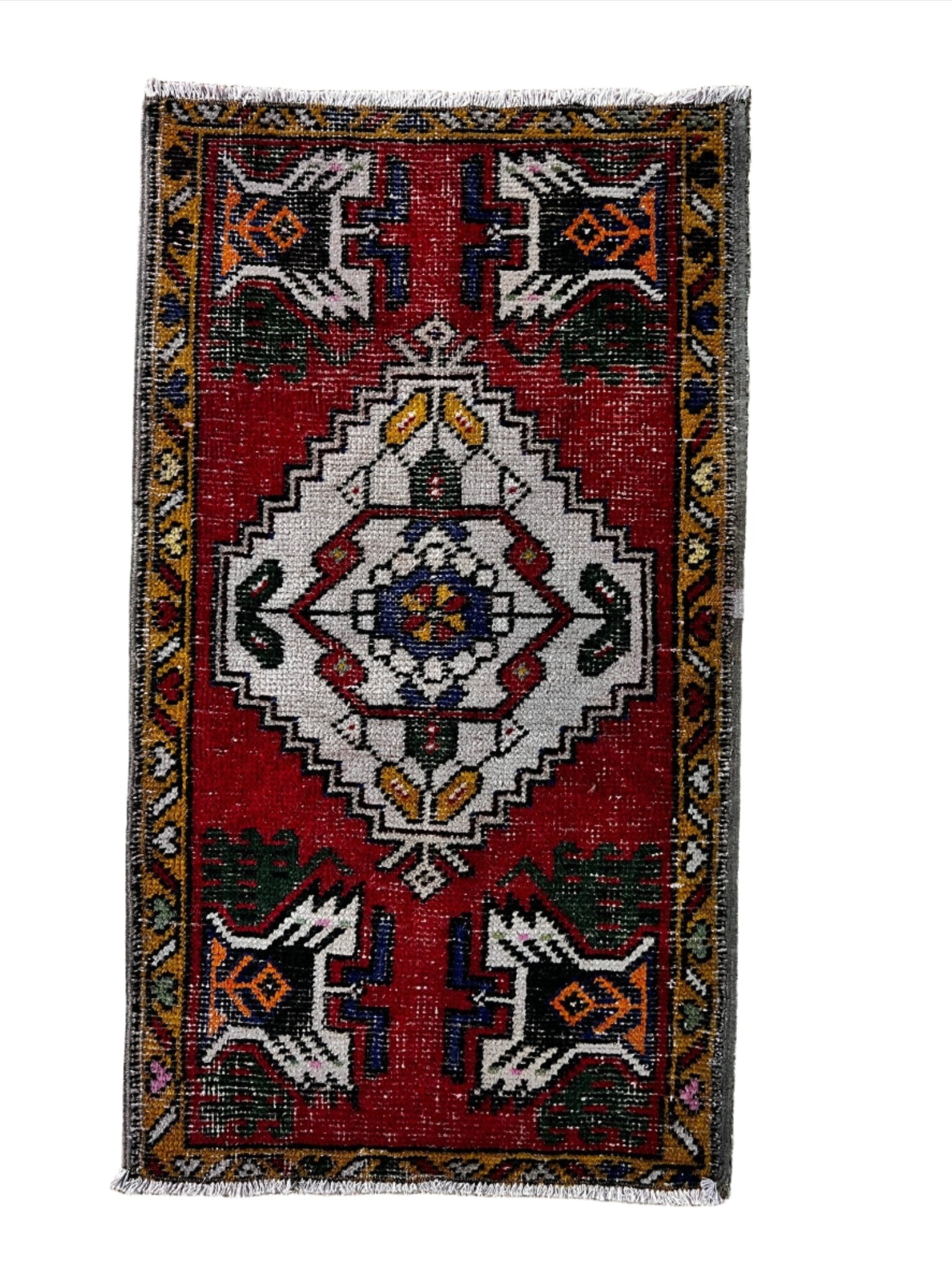 Vintage 1.9x3.2 Turkish Oushak Red and Gray Small Rug | Banana Manor Rug Factory Outlet