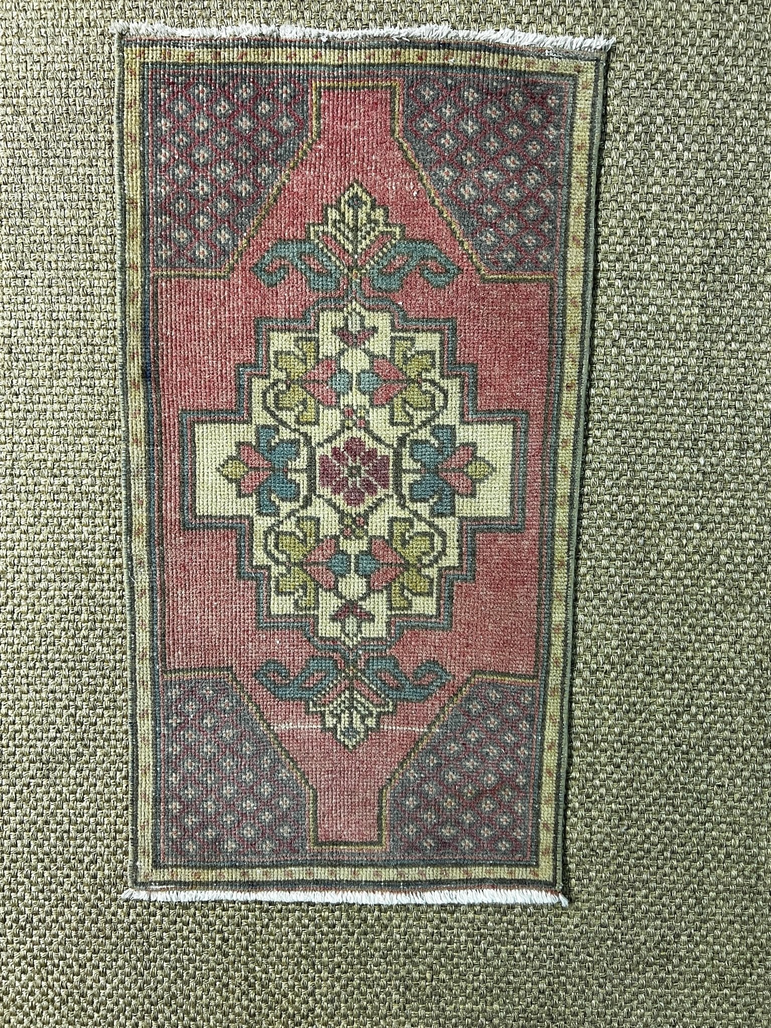 Vintage 1.9x3.3 Turkish Oushak Soft Red and Gold Small Rug | Banana Manor Rug Factory Outlet
