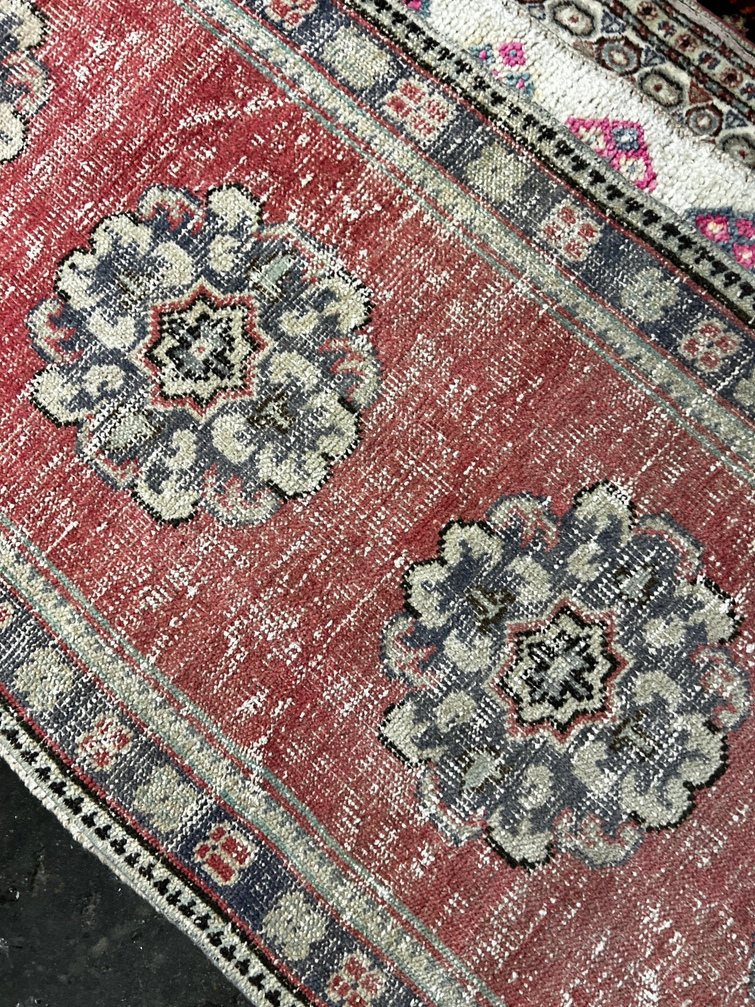 Vintage 2.6x10.8 Red and Gray Turkish Oushak Runner | Banana Manor Rug Factory Outlet