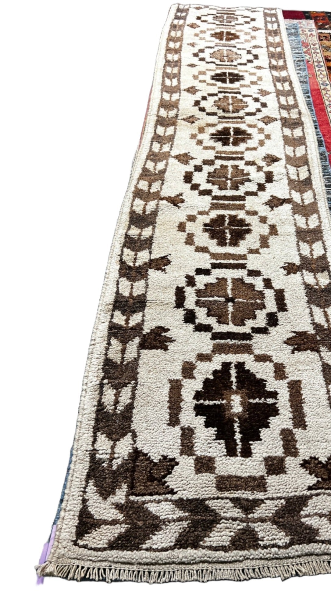 Vintage 2.7x12.10 Ivory and Brown Turkish Oushak Runner | Banana Manor Rug Factory Outlet