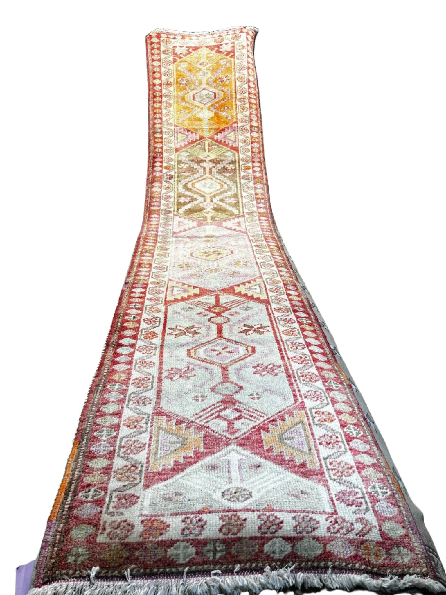 Vintage 2.9x12.9 Red and Gray Turkish Oushak Runner | Banana Manor Rug Factory Outlet