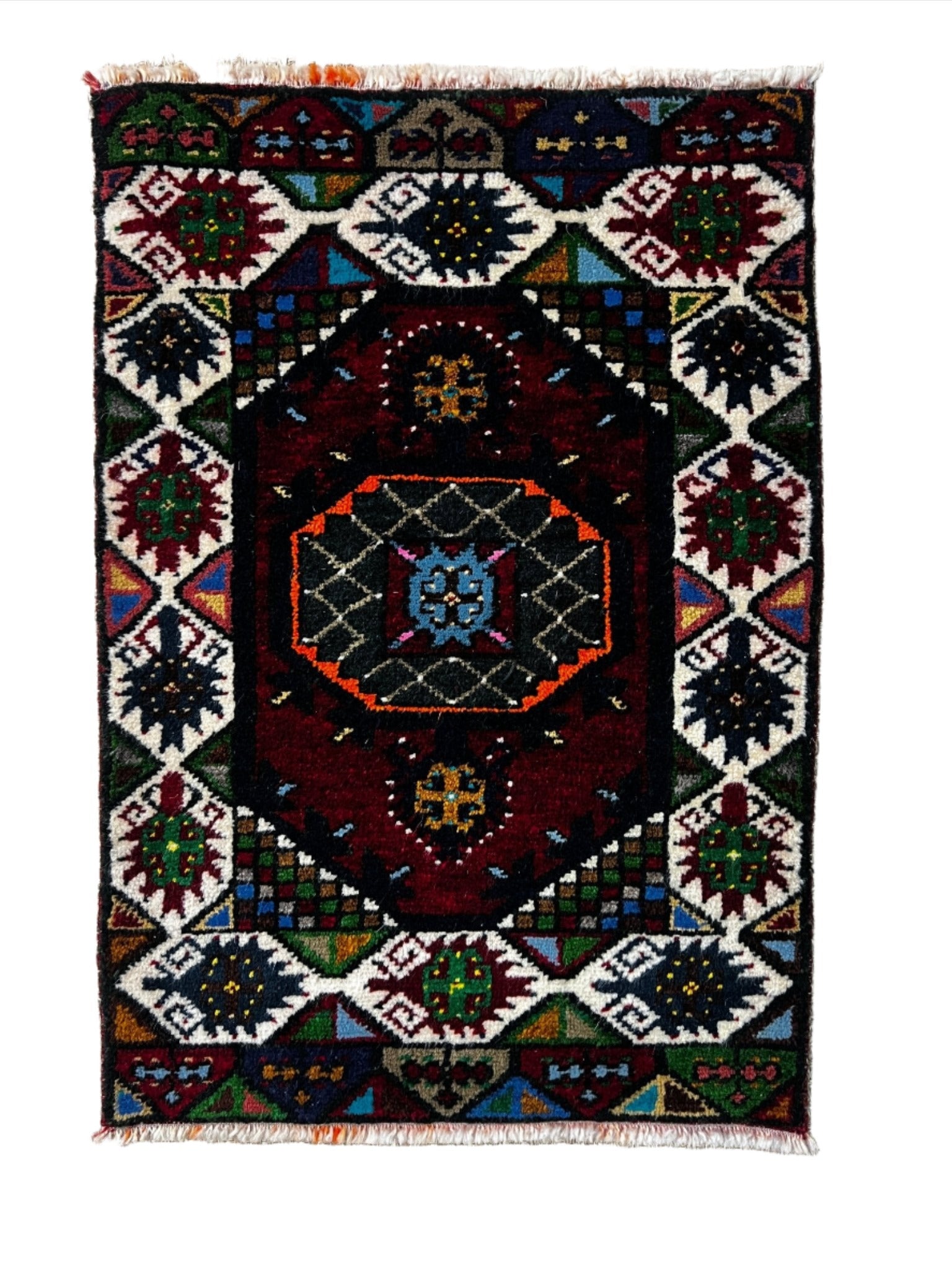 Vintage 2x2.11 Turkish Oushak Red Multicolor Small Rug | Banana Manor Rug Factory Outlet