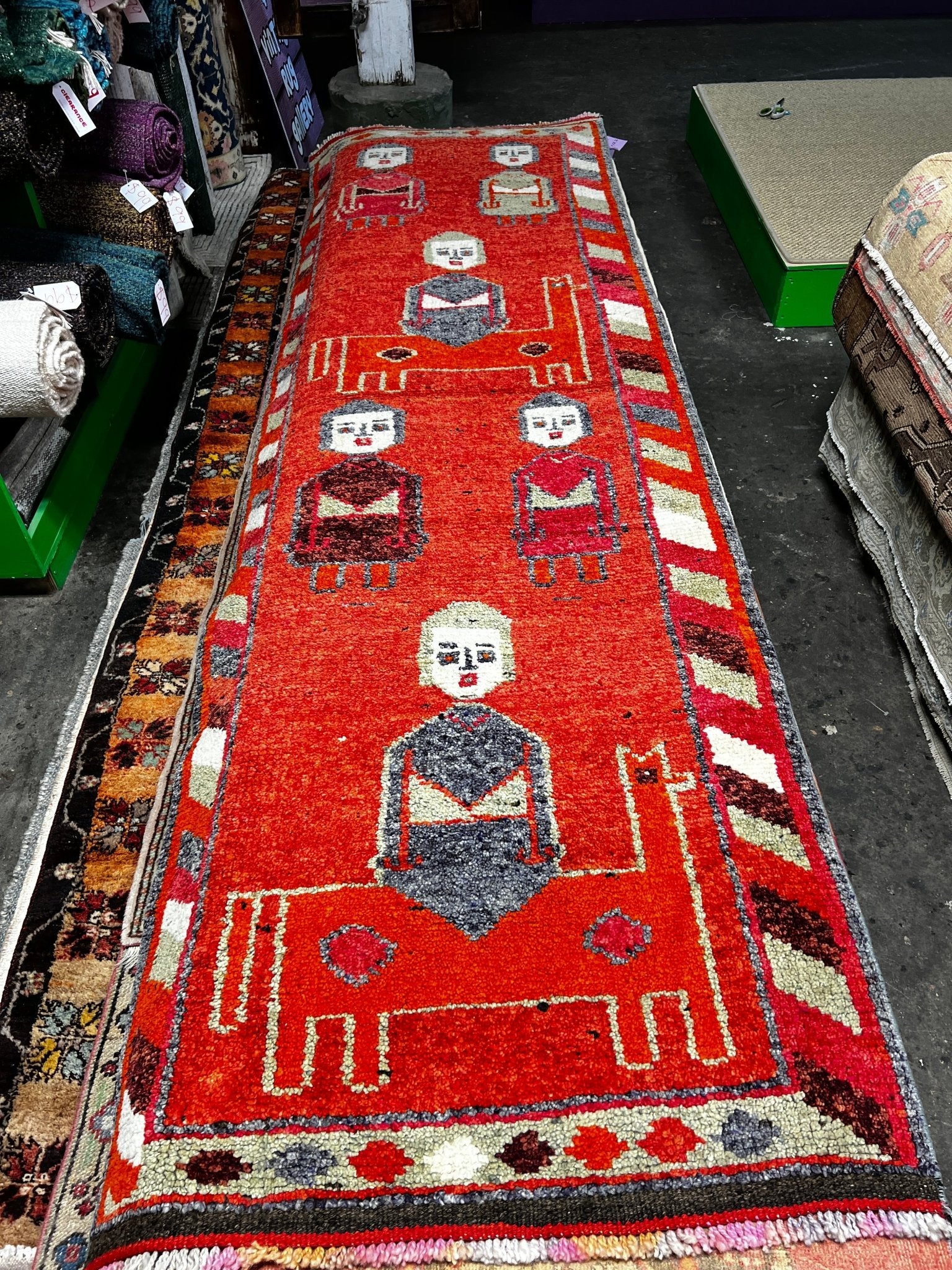 Vintage 3.3x10.4 Red and Gray Turkish Runner | Banana Manor Rug Factory Outlet