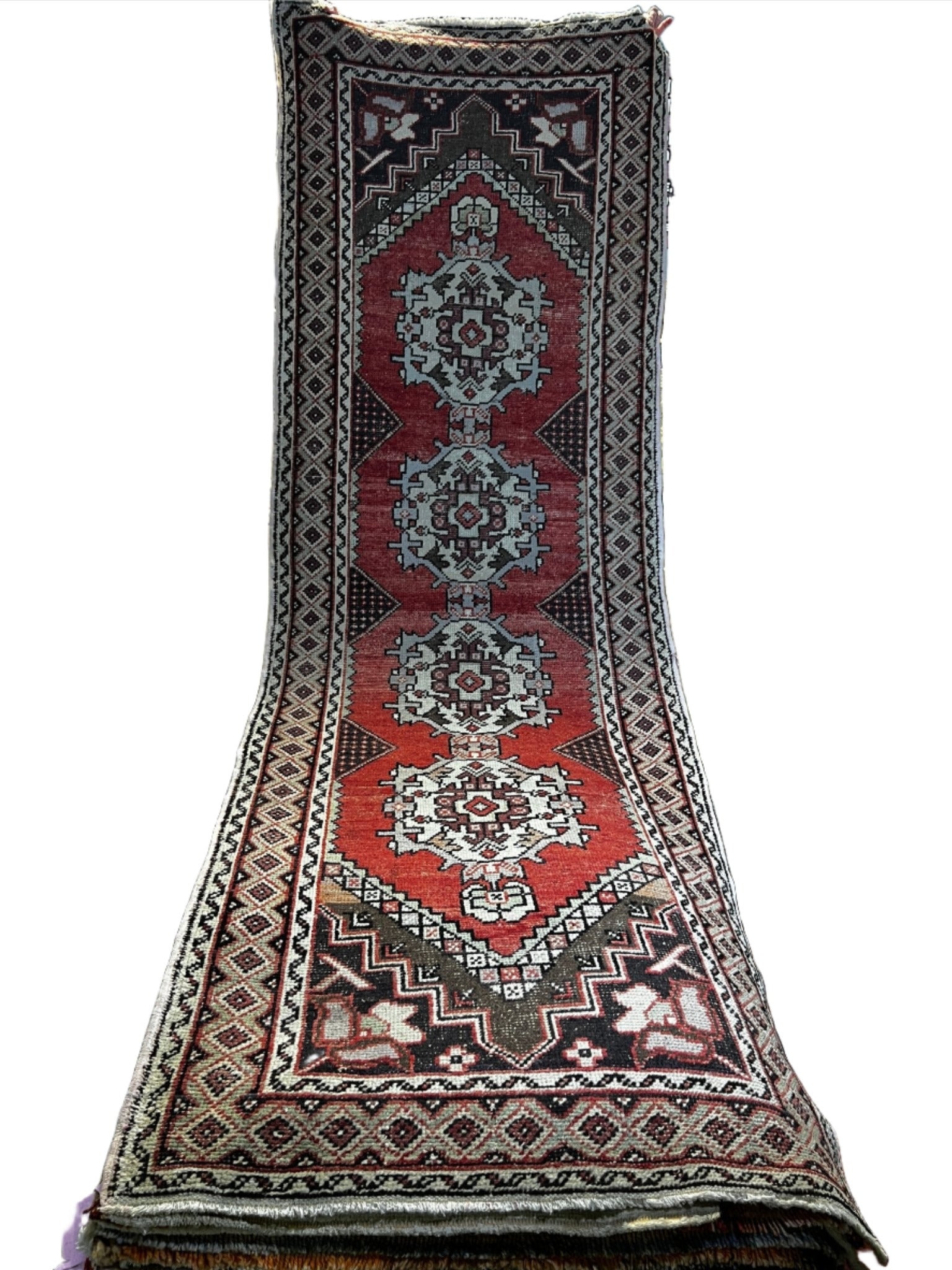 Vintage 3.3x9.7 Red and Tan Turkish Oushak Runner | Banana Manor Rug Factory Outlet