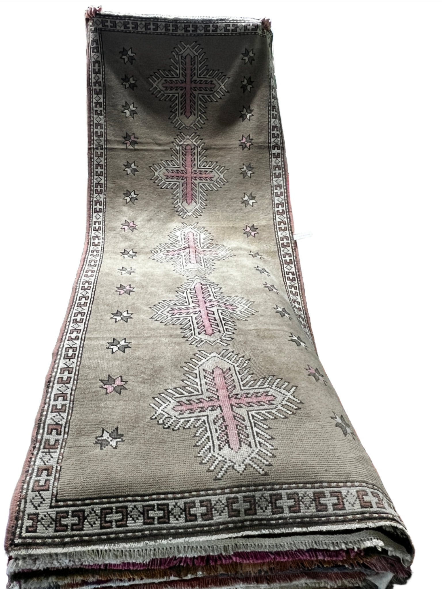 Vintage 3.6x9 Brown and Pink Turkish Oushak Runner | Banana Manor Rug Factory Outlet