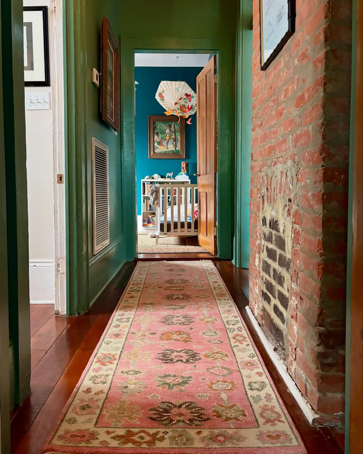 Oushak runner in a hallway