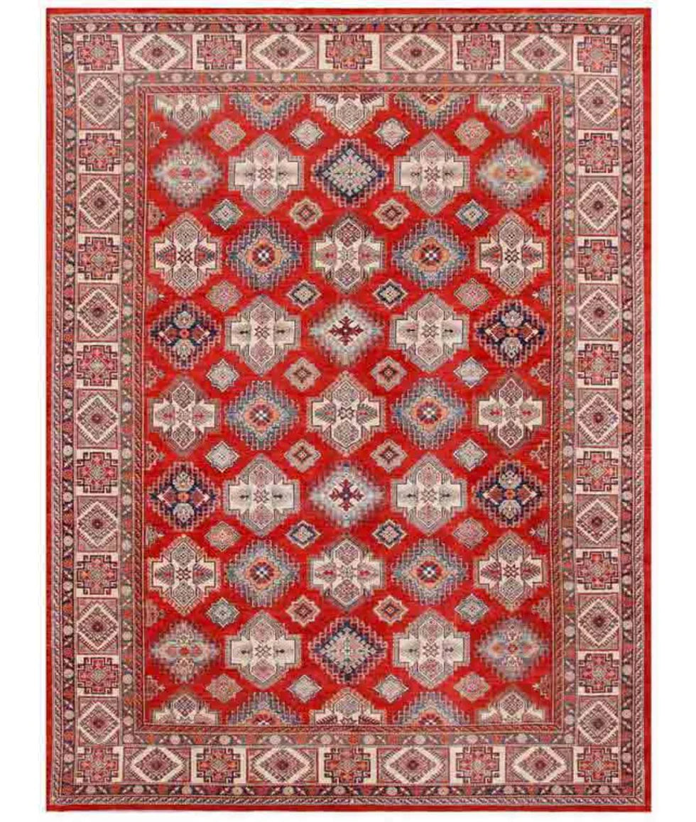 Tana Stewart 12.1x15.11 Red Hand-Knotted Kazak Rug