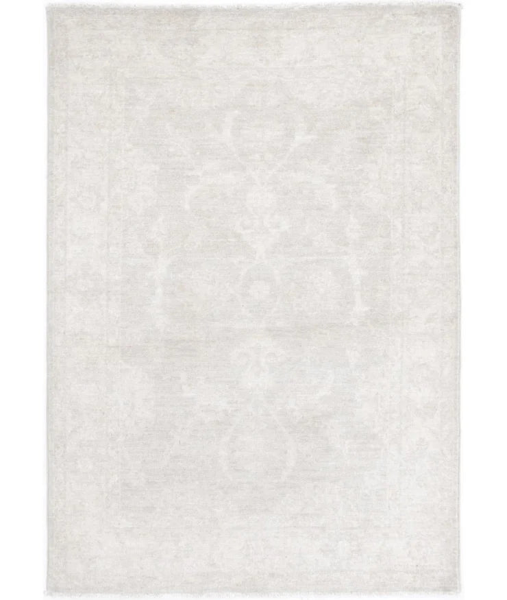 Pam 2.8x3.10 Ivory and Grey Hand-Knotted Farhan Rug