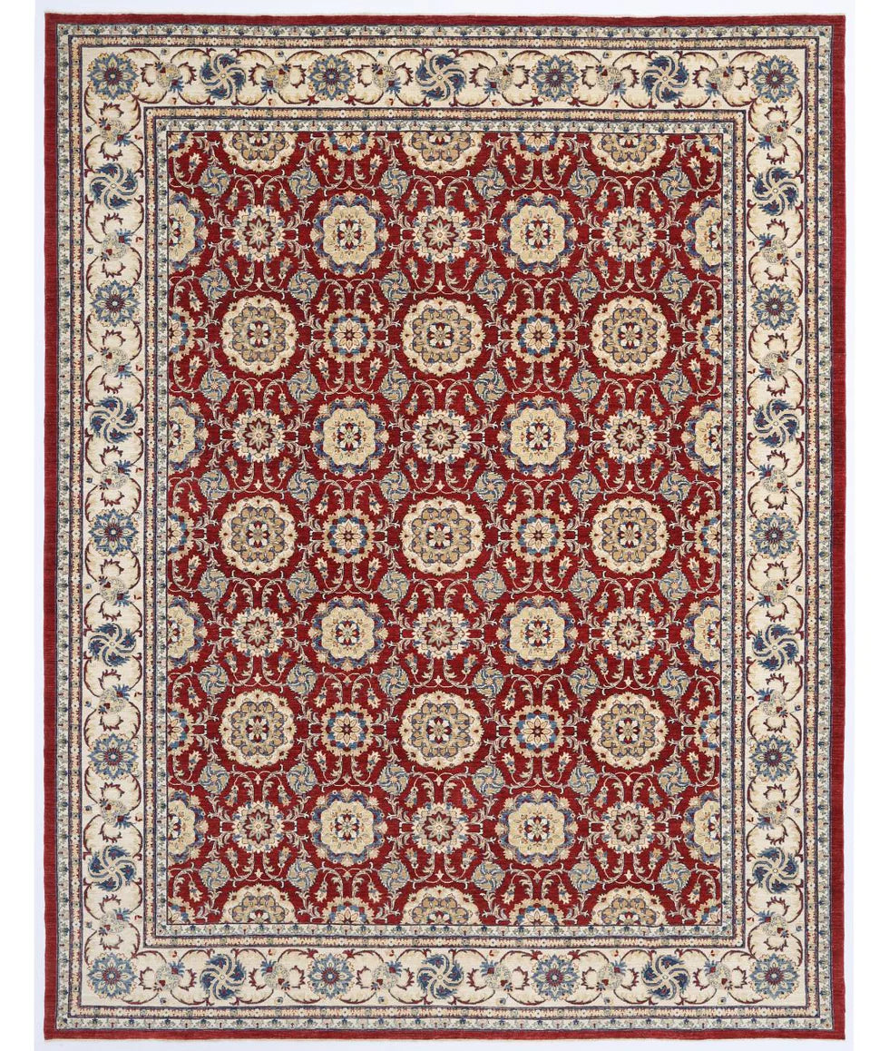 Rita Wilson 13.2x17 Red and Cream Hand-Knotted Ziegler Farhan Rug