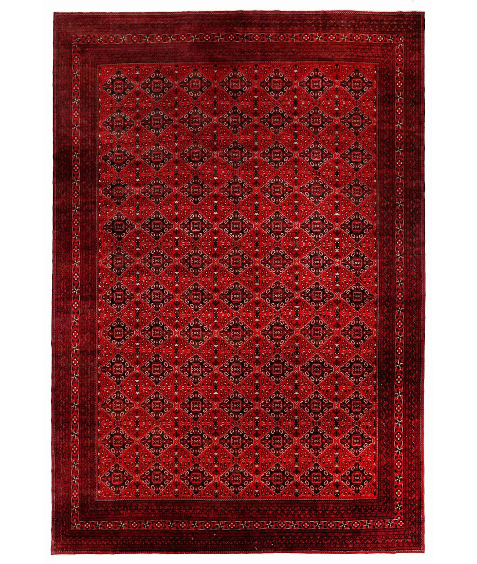 Dawn Olivieri 12.10x18.11 Red Hand-Knotted Afghan Khamyab Rug