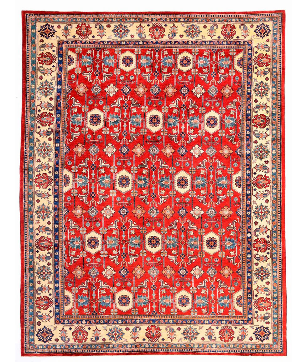 Claire Dutton 12x15.6 Red Hand-Knotted Tribal Kazak Rug