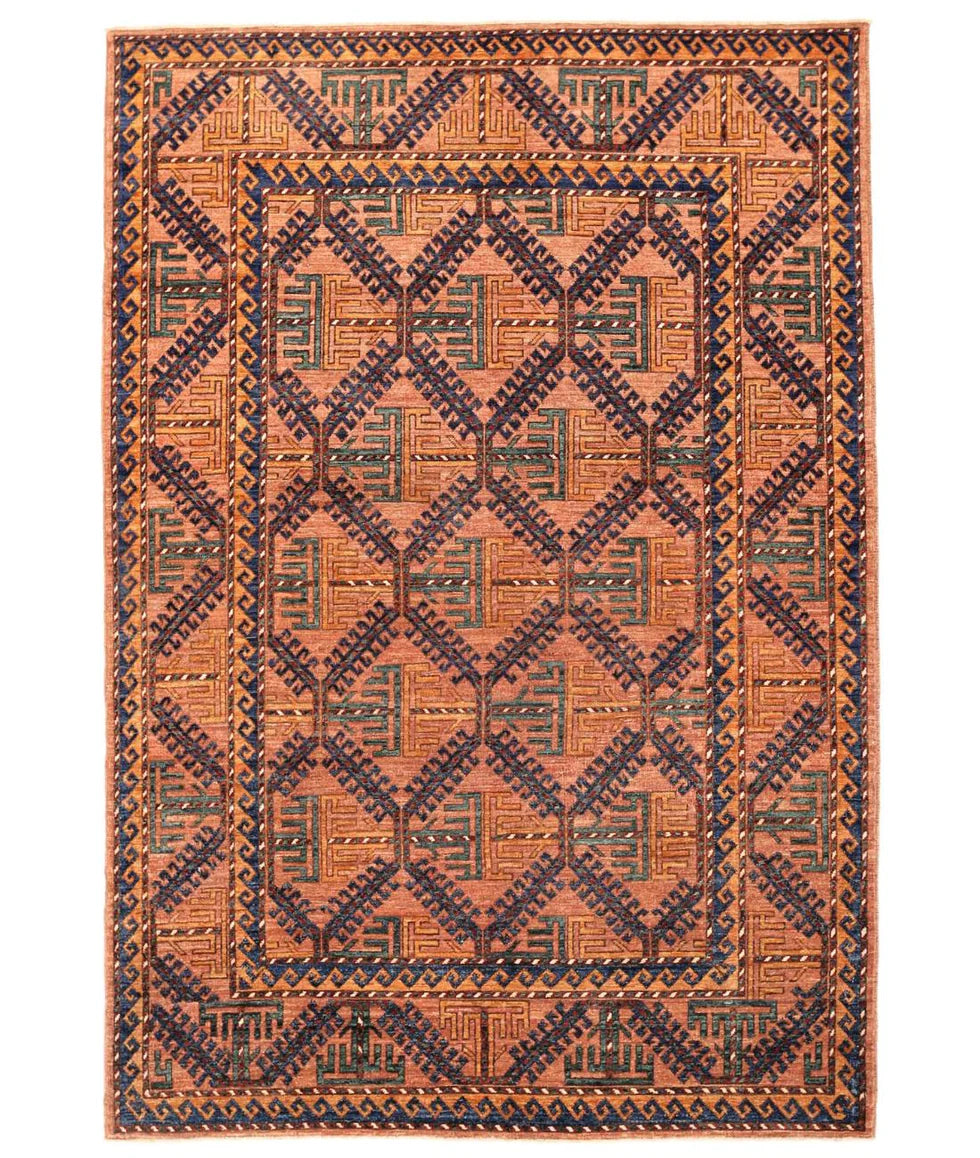 Becky Ann Baker 5.10x8.8 Brown and Blue Hand-Knotted Humna Rug