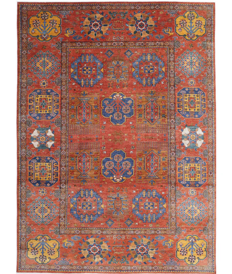 Lorena 10.3x14.3 Rust and Blue Hand-Knotted Nomadic Caucasian Humna Wool Rug