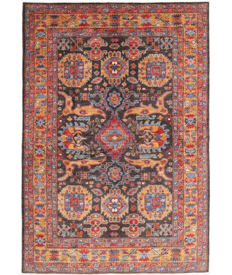 Lafayette Reynolds 6x8.10 Rust and Red Hand-Knotted Nomadic Caucasian Humna Wool Rug