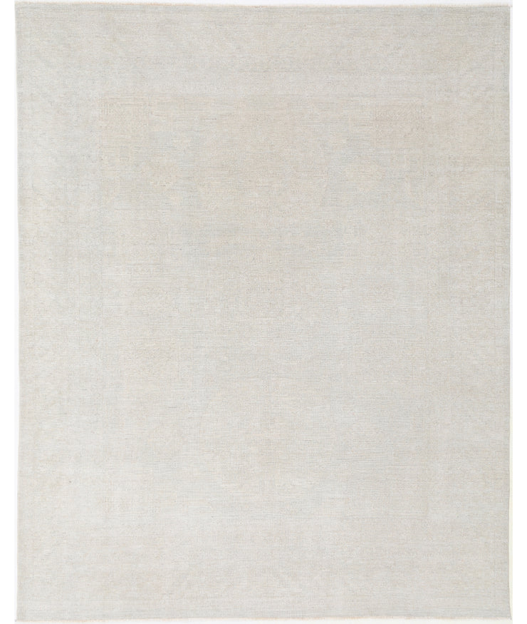 Janina 8.9x11.1 Ivory and Blue Hand-Knotted Oushak Rug