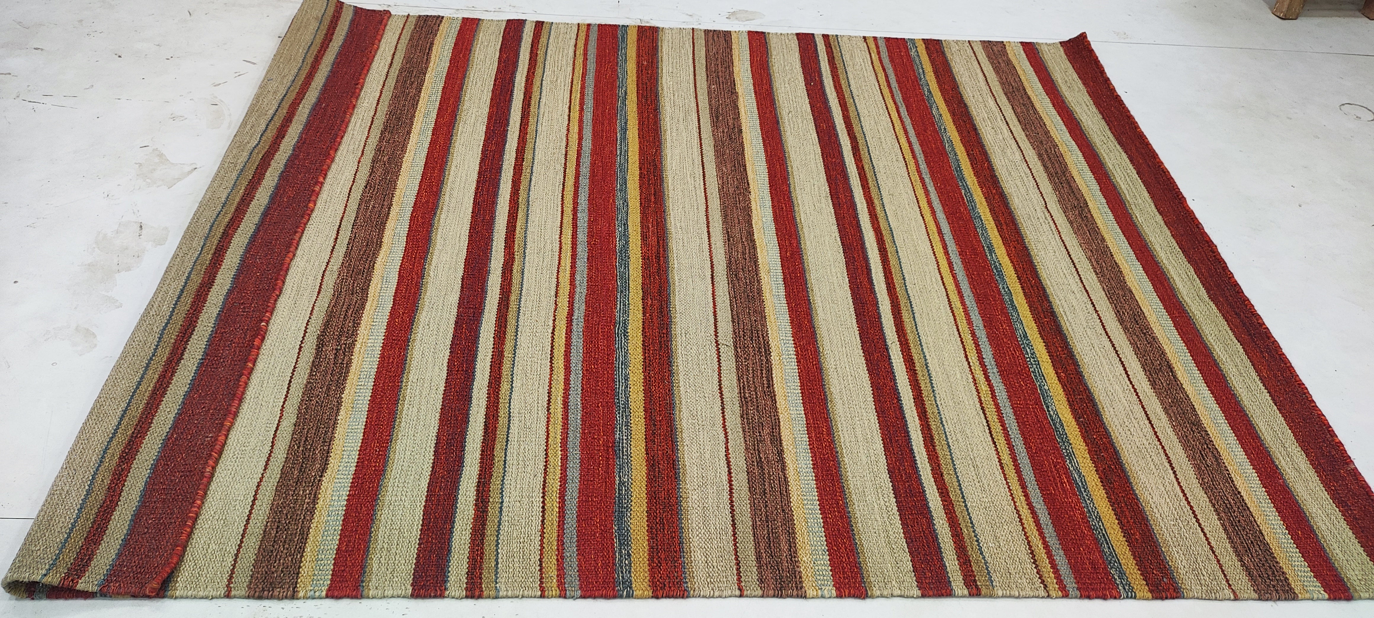 Tim 5.3x7.6 Hand-Woven Durrie Multi Colored Stripe