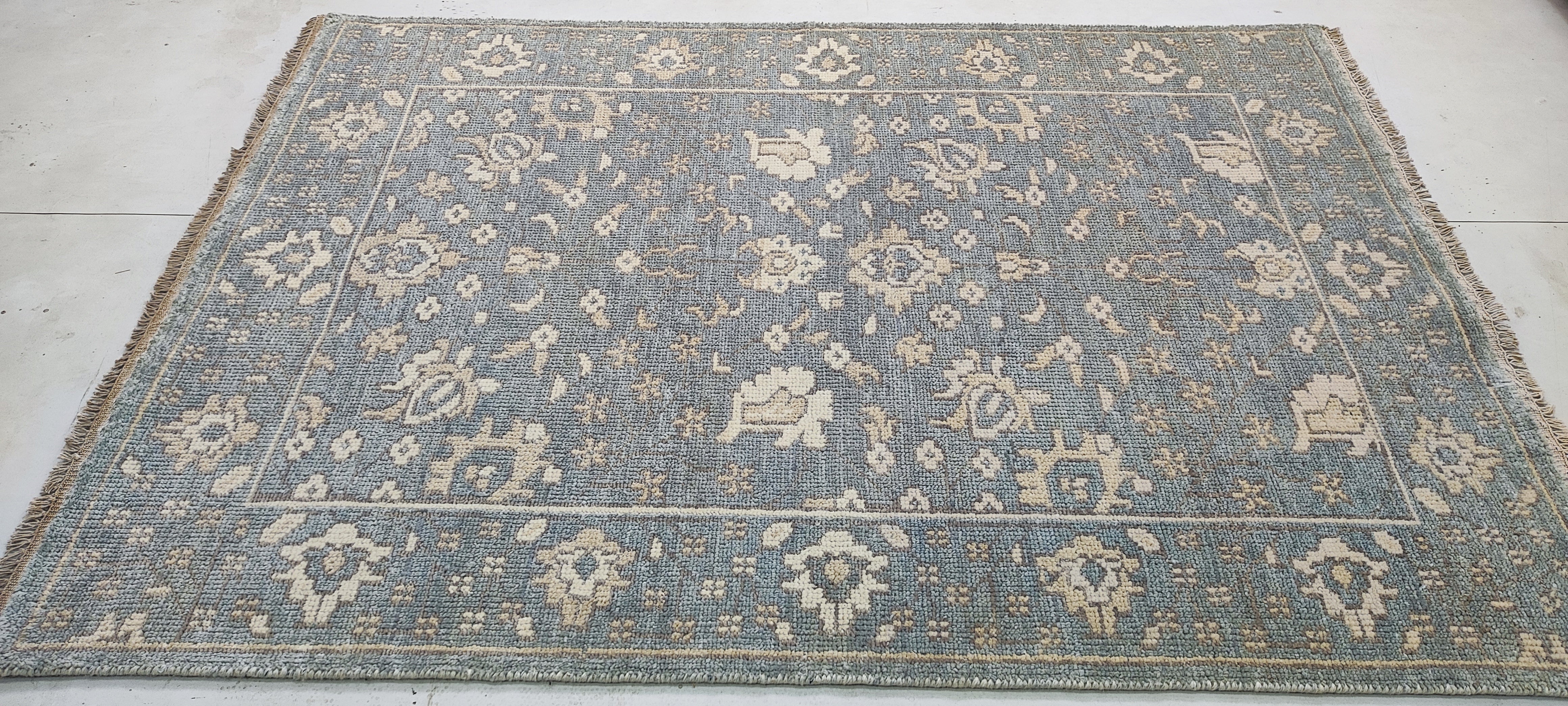 Kim Richards 4.3x6 Hand-Knotted Oushak Blue and Cream
