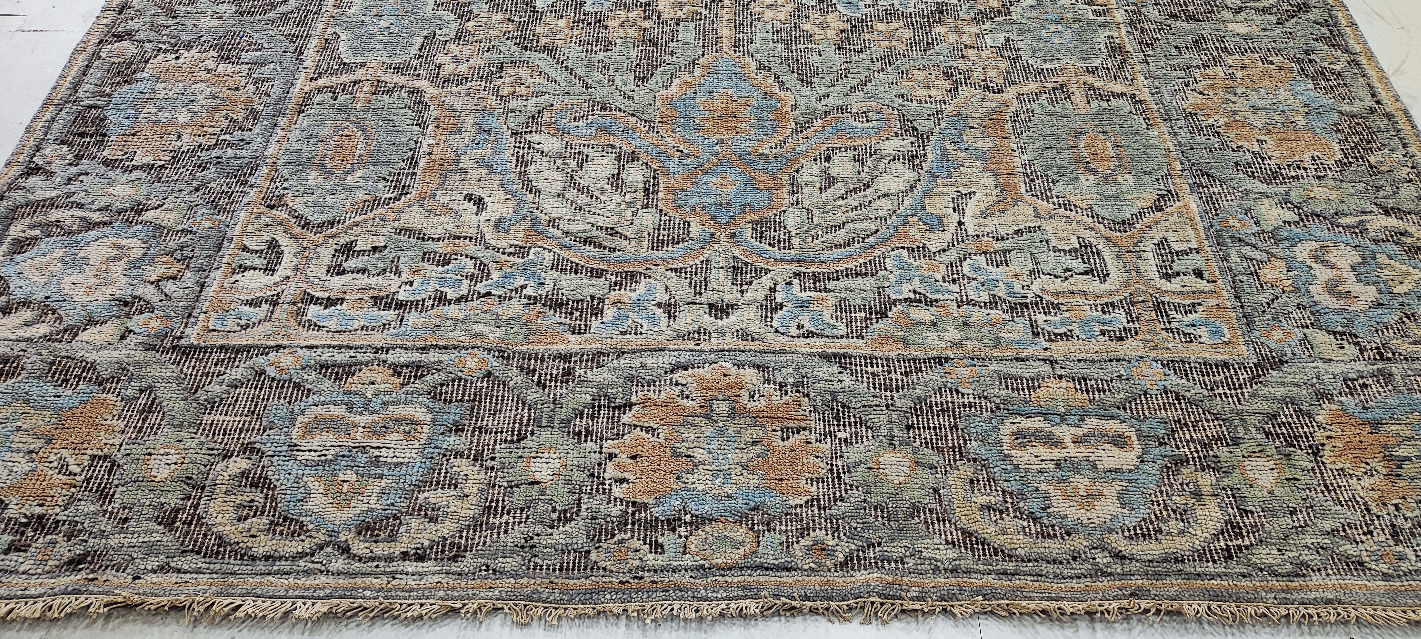 Lorenzo Borghese 8.3x9.9 Hand-Knotted Oushak Brown and Blue