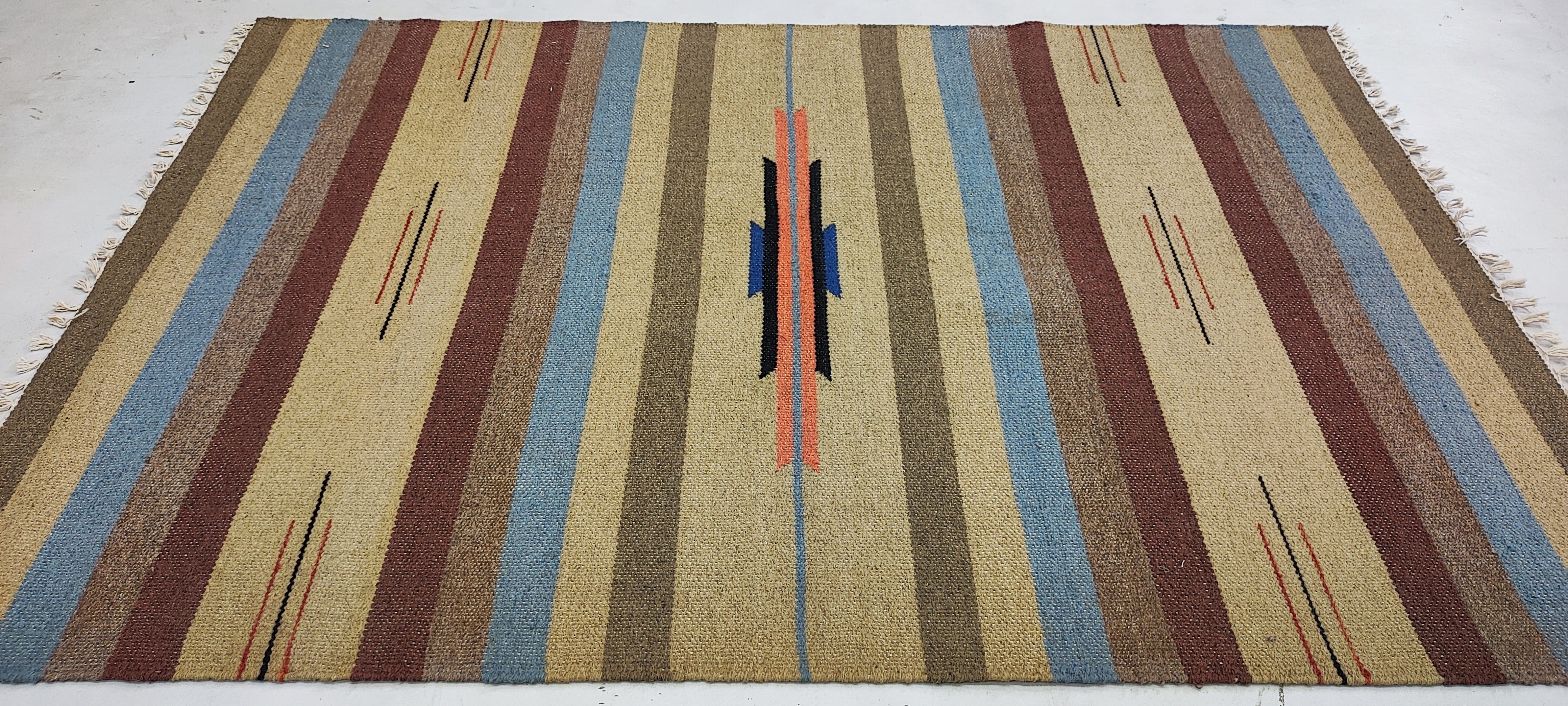 Michael Hitchcock 4x6 Striped Hand-woven Durrie Rug (Multiple Colors)