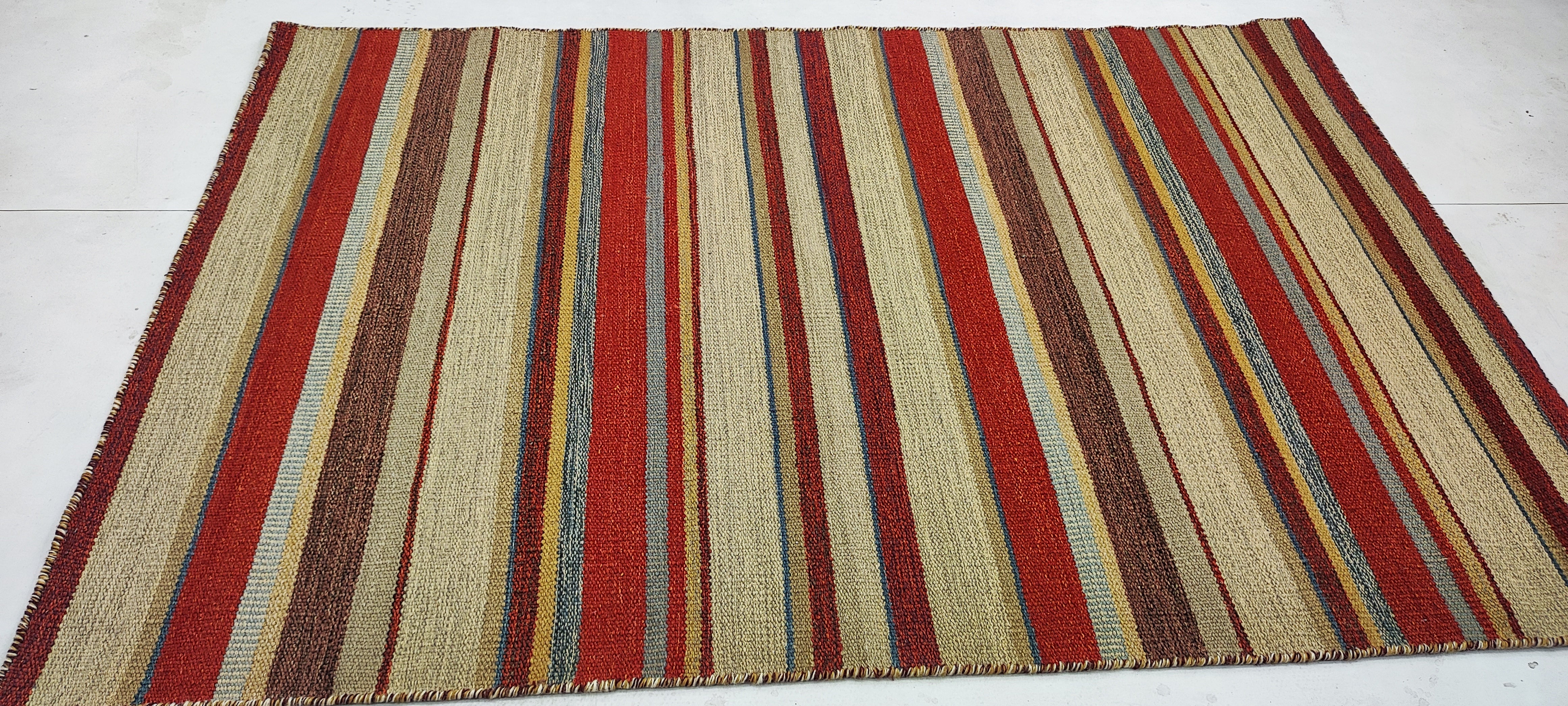 Michael Hitchcock 4x6 Striped Hand-woven Durrie Rug (Multiple Colors)