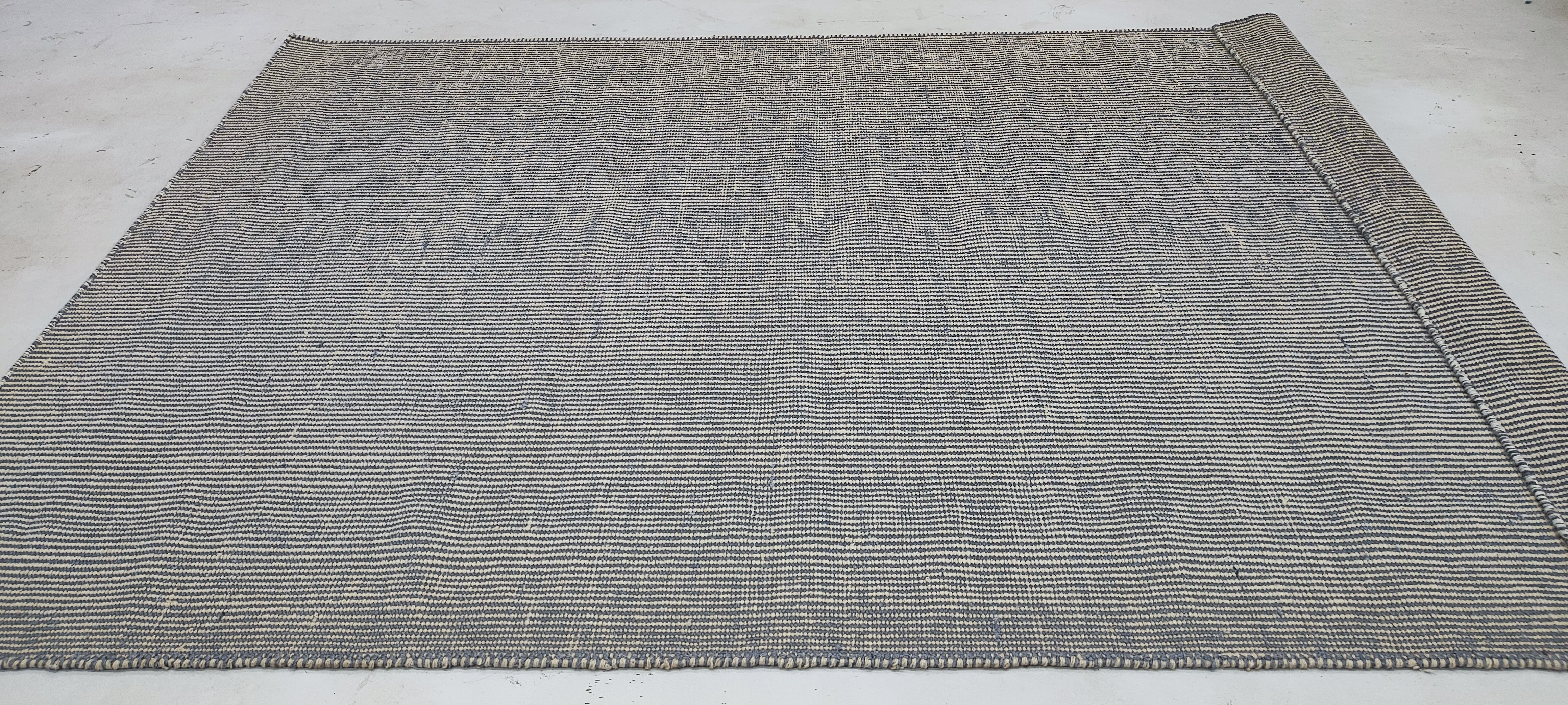 Soldier Boy 5.3x7.6 Hand-woven Light Blue Textured Durrie Rug