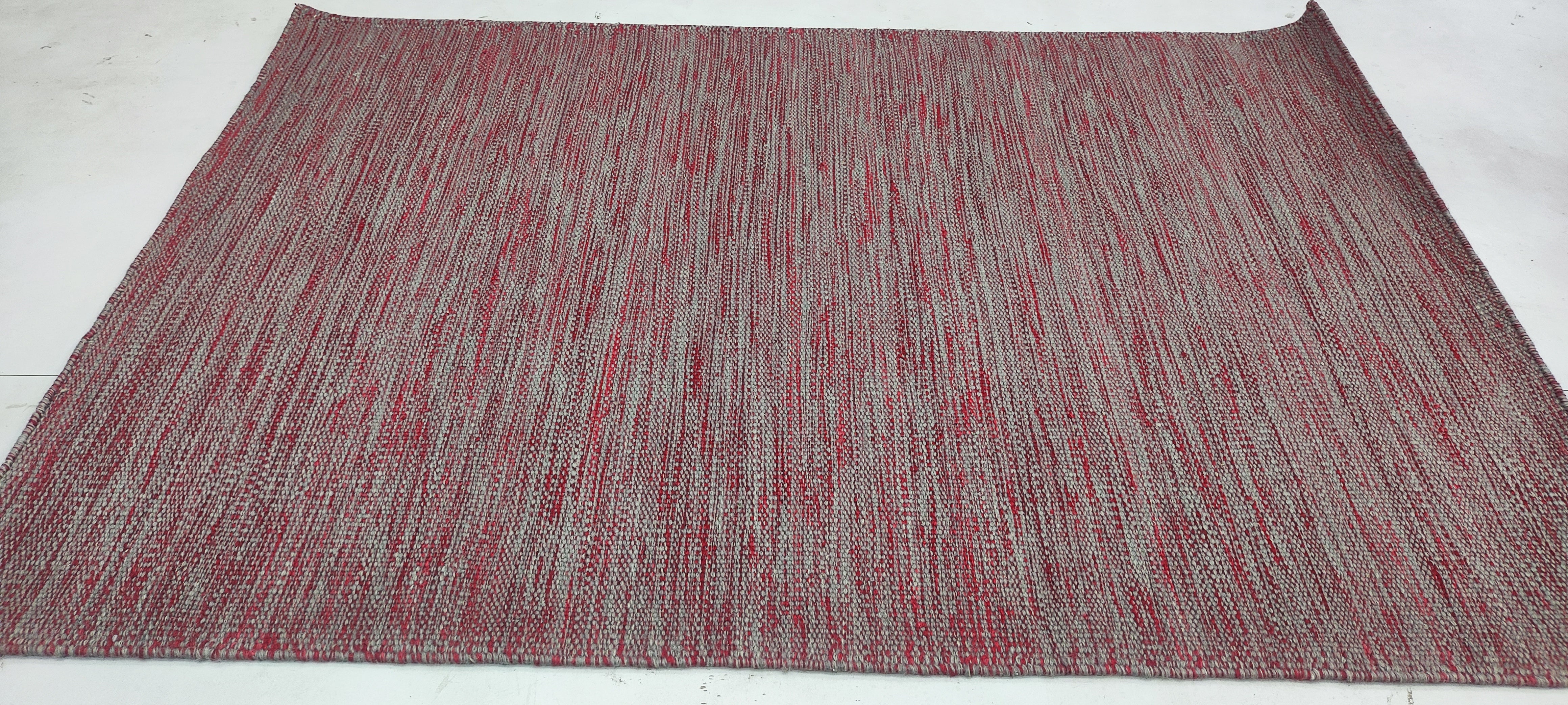 Mitch 4x5.9 Red and Handwoven Durrie Rug