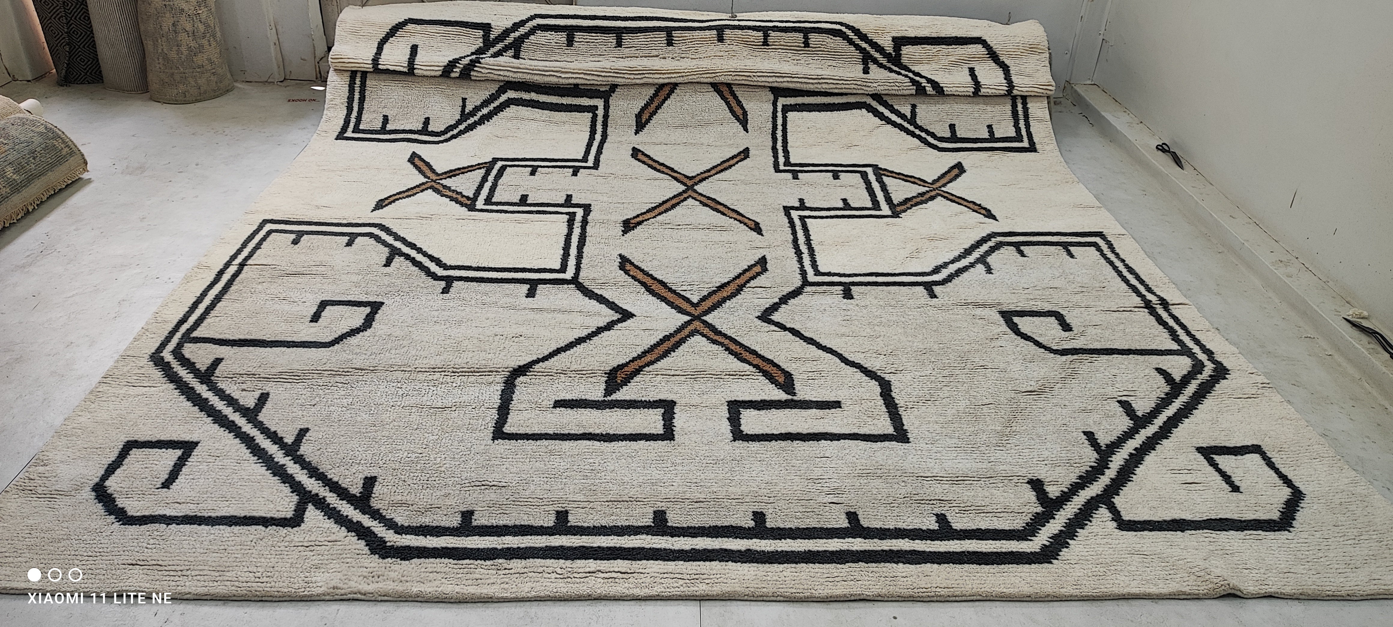 Aminah NievesE 10x13.9 Ivory Hand-Knotted Moroccan Style Rug