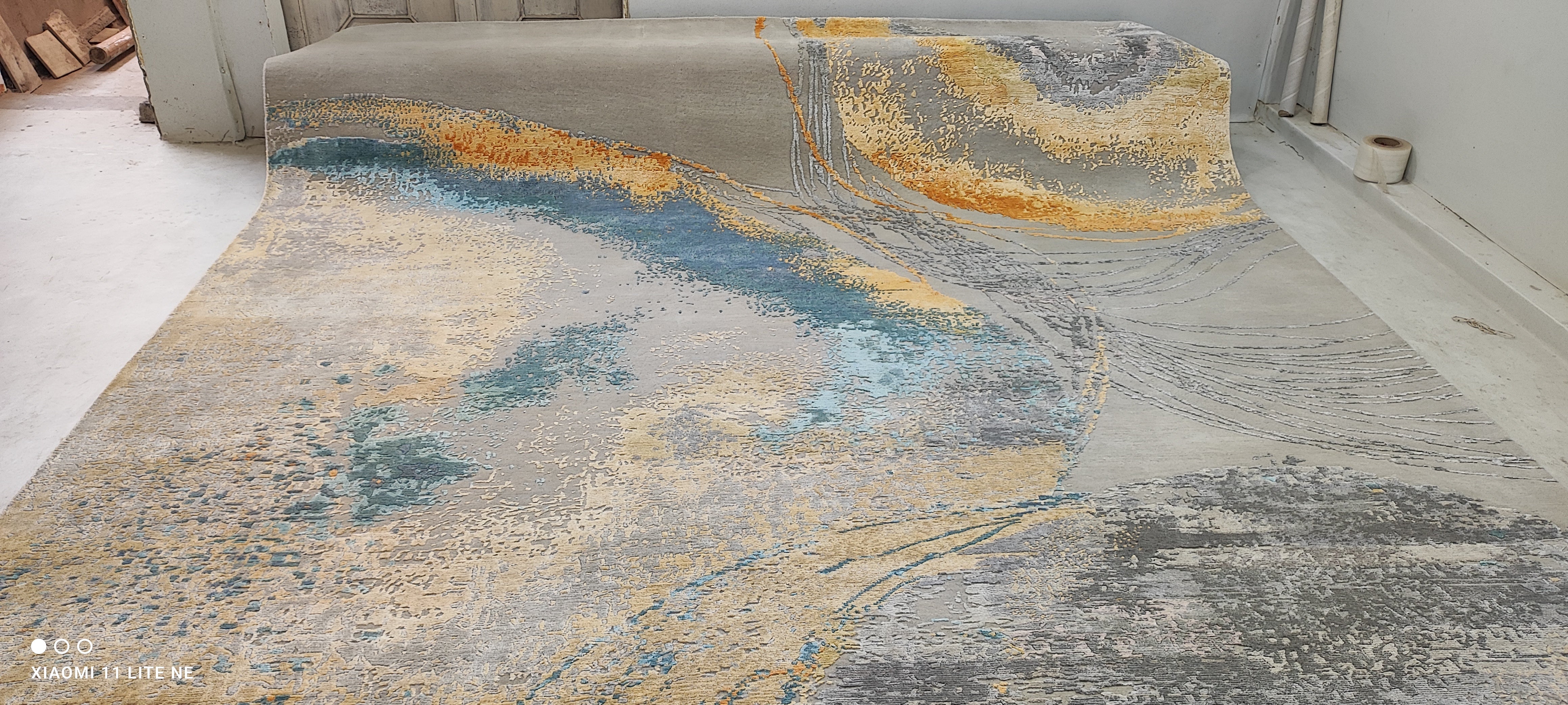 Michael Randolph 10x14 Grey and Blue Hand-Knotted Modern Abstract Rug