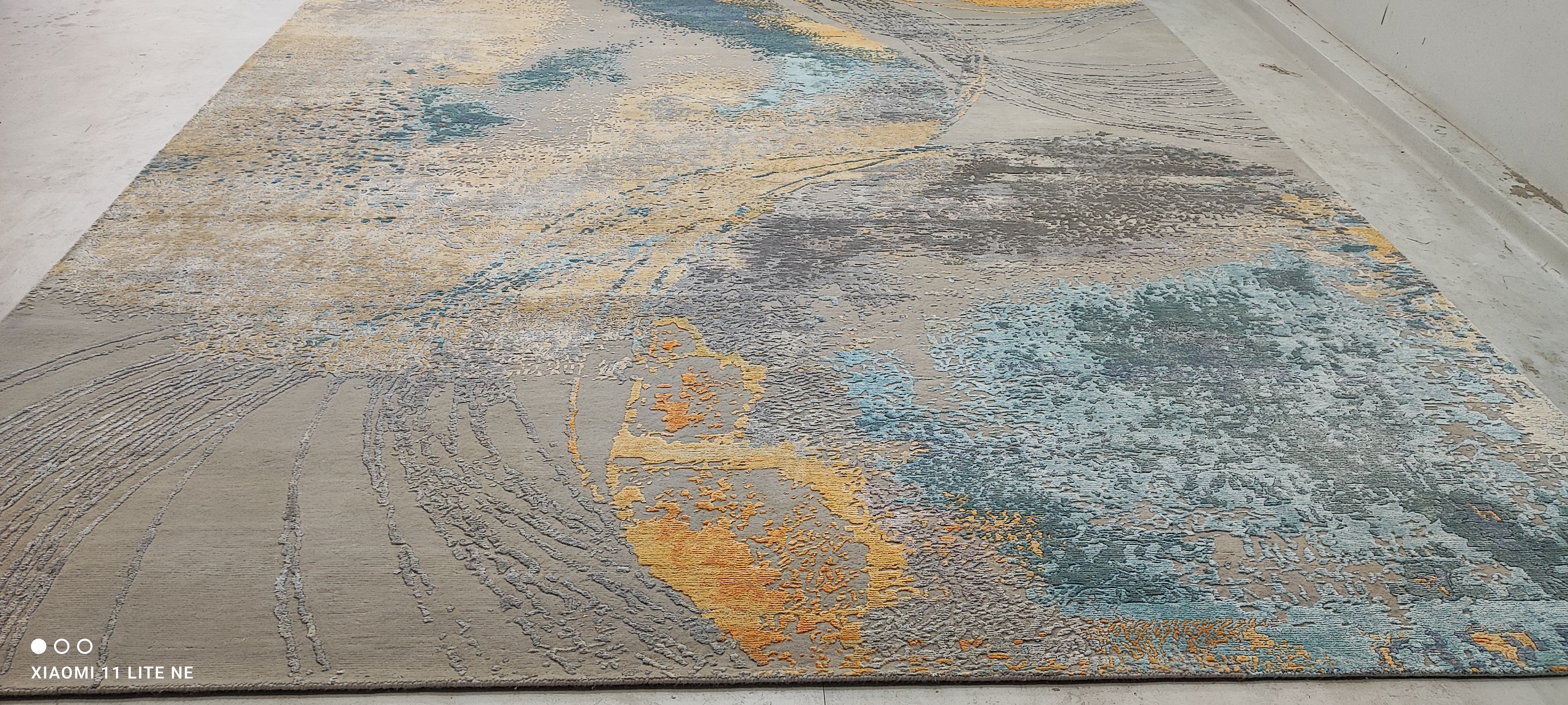 Michael Randolph 10x14 Grey and Blue Hand-Knotted Modern Abstract Rug