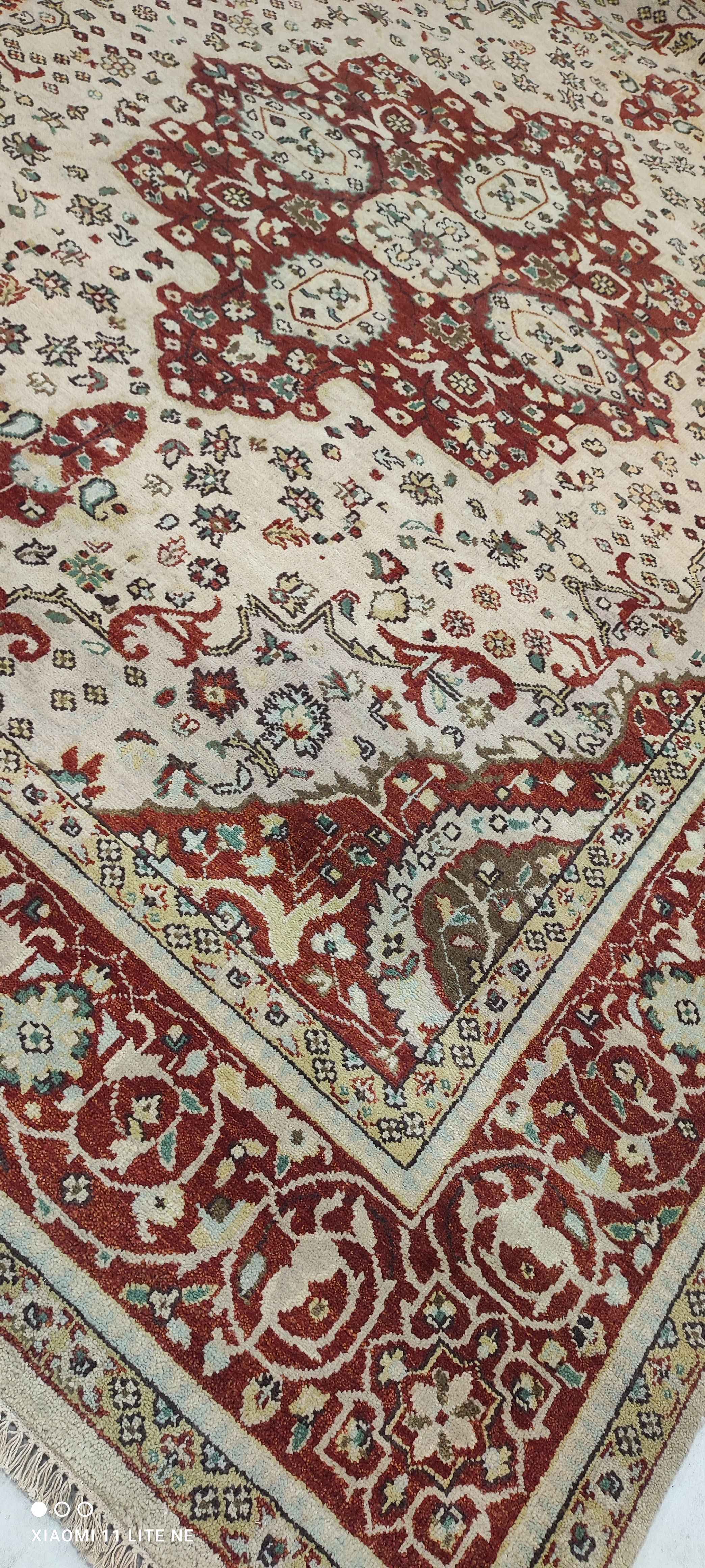 Zara Nikou Sichani 8x10 Ivory and Red Hand-Knotted Kashan Rug