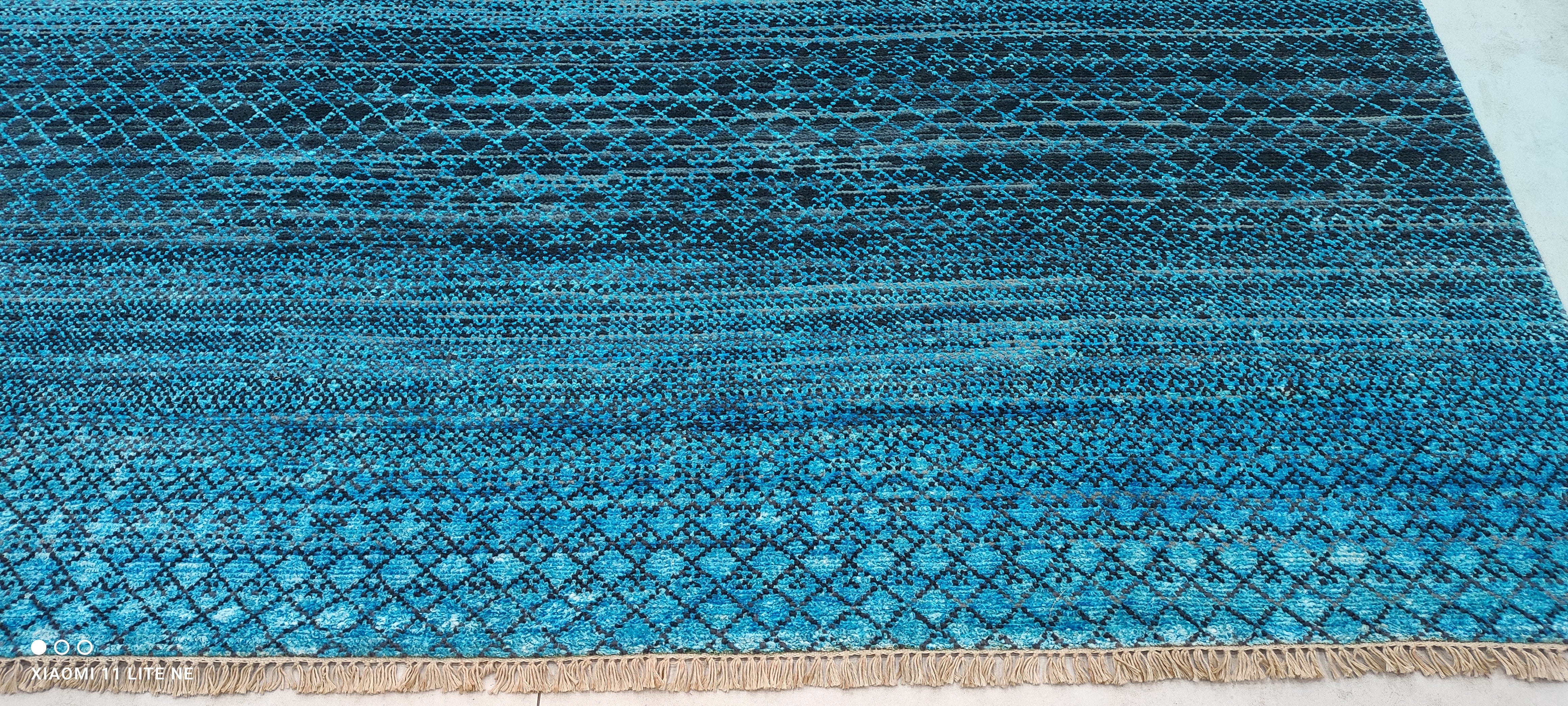Philip Granger 8x10 Blue Hand-Knotted Grass Style Rug