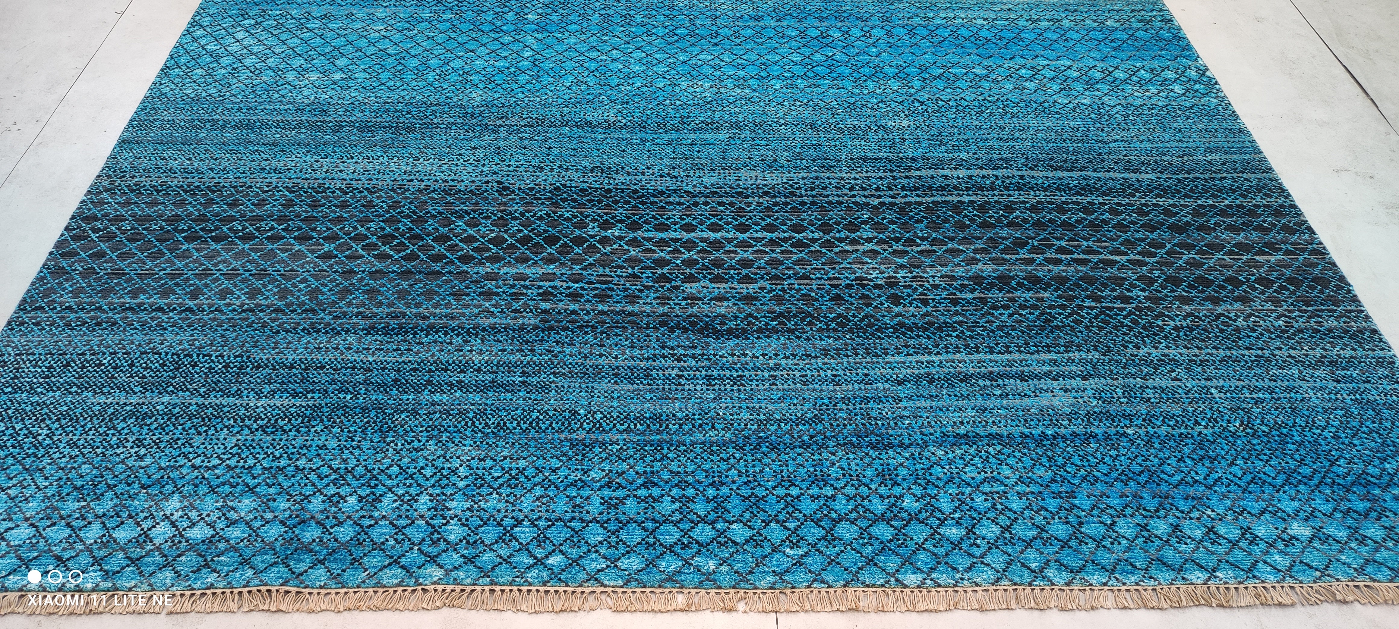 Philip Granger 8x10 Blue Hand-Knotted Grass Style Rug