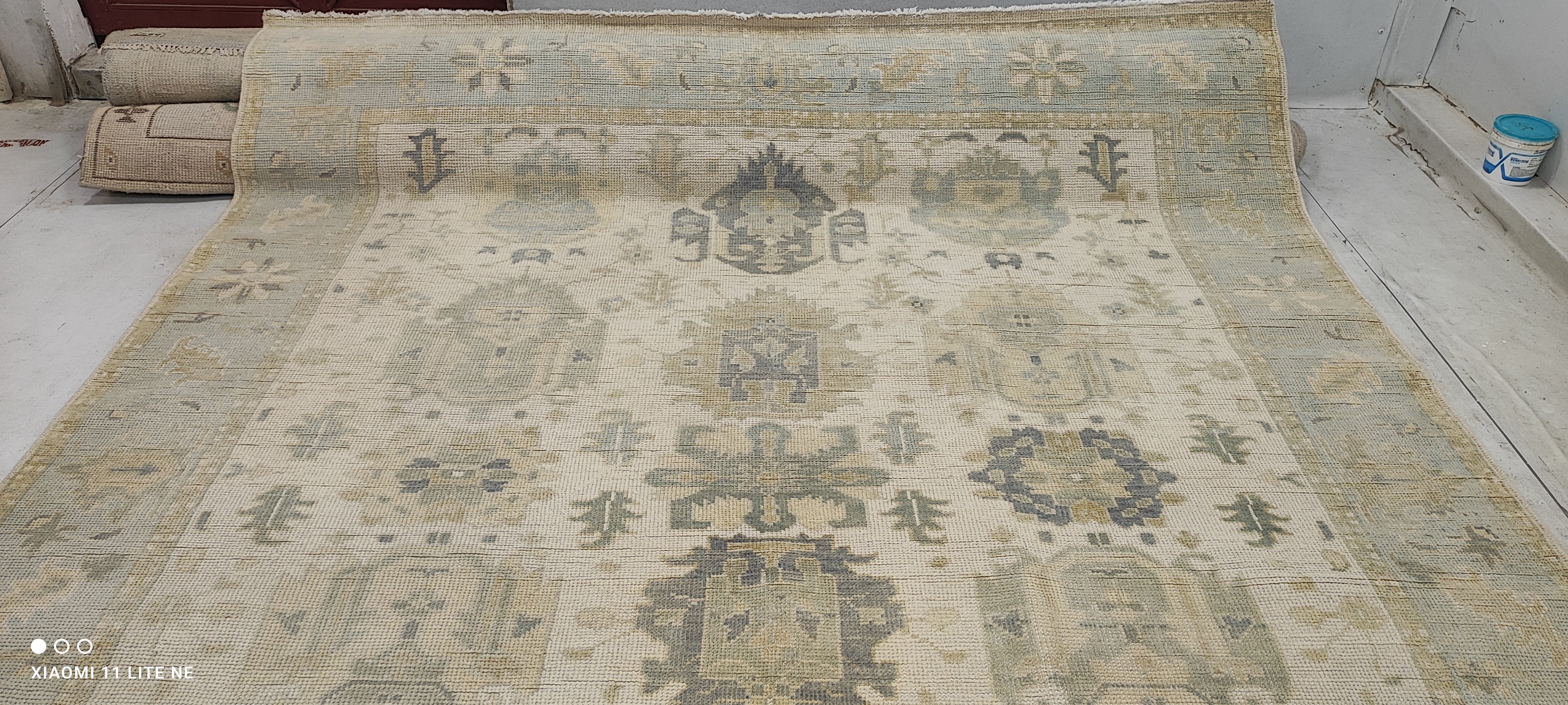 Carole Keen 8x9.9 Light Blue Hand-Knotted Oushak Rug