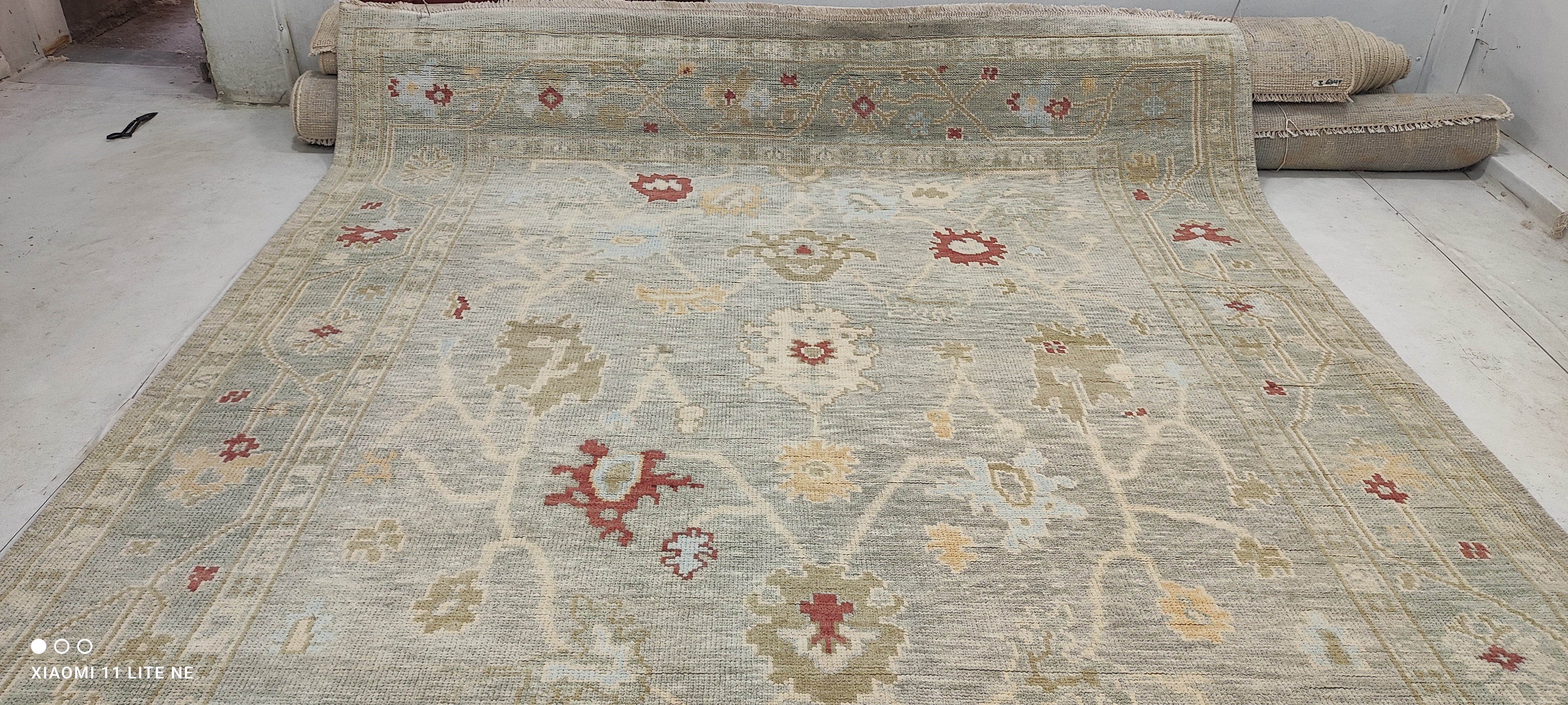 Lilin Lace 8.9x12.3 Light Green Hand-Knotted Oushak Rug