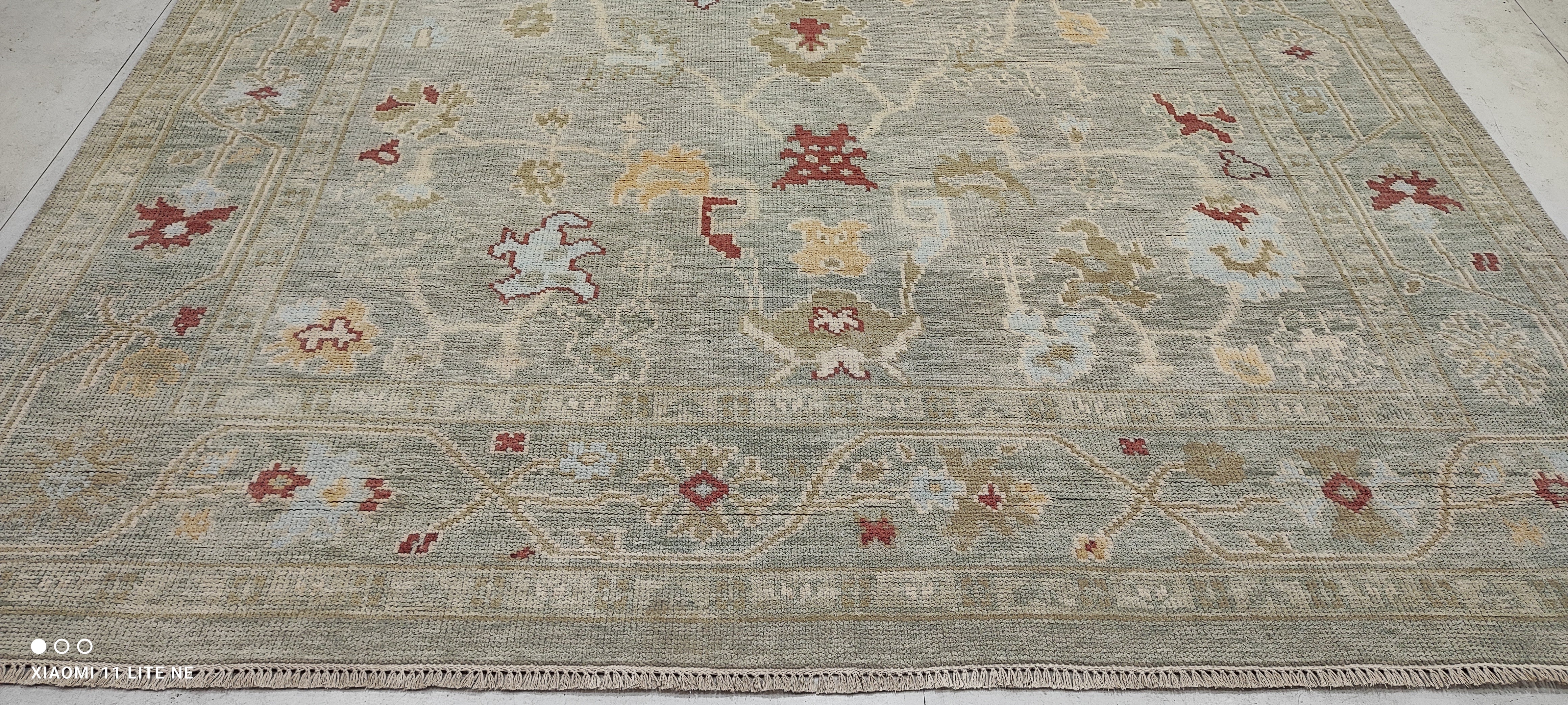 Lilin Lace 8.9x12.3 Light Green Hand-Knotted Oushak Rug