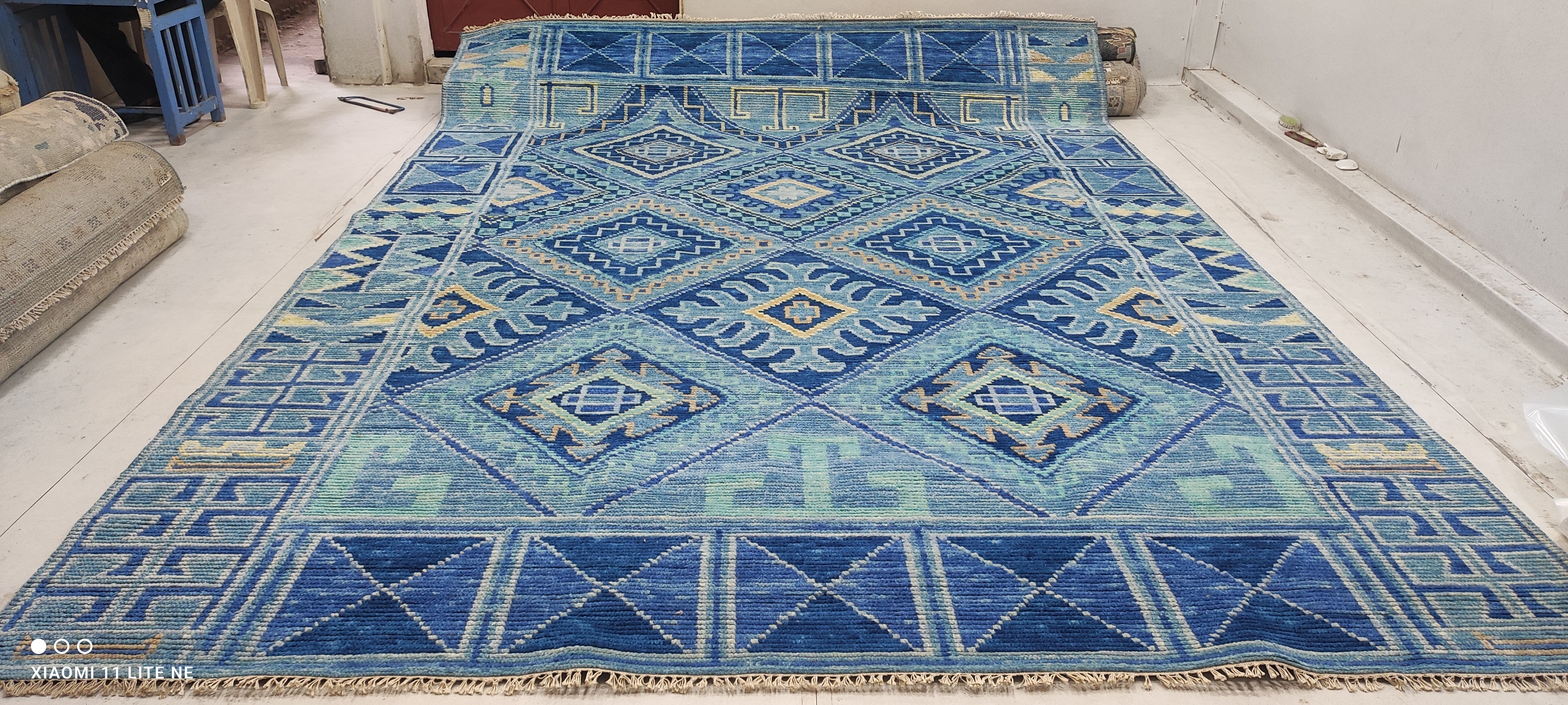Erica Mansfield 9x12.6 Bue Hand-Knotted Oushak Rug