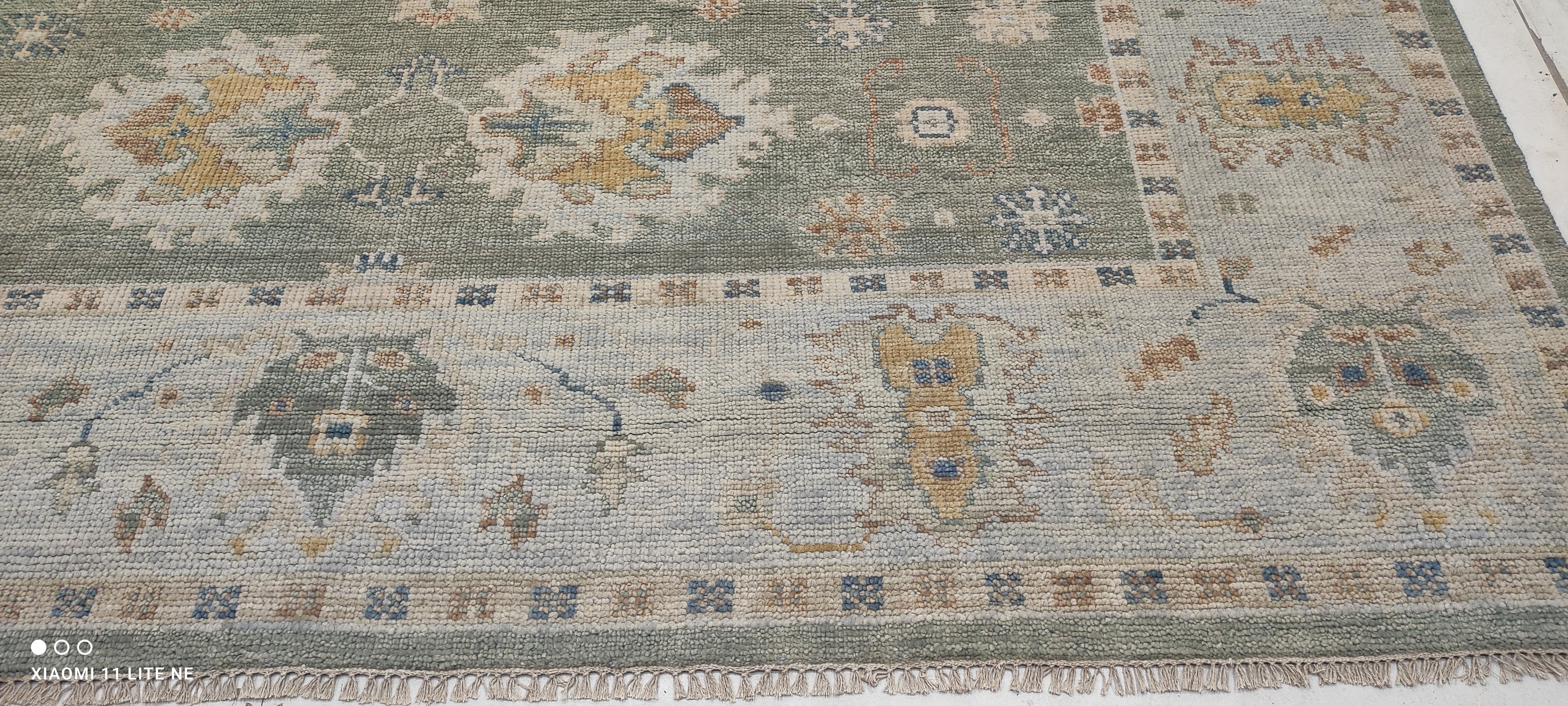 Ariel Ash 9x11.9 Light Green Hand-Knotted Oushak Rug