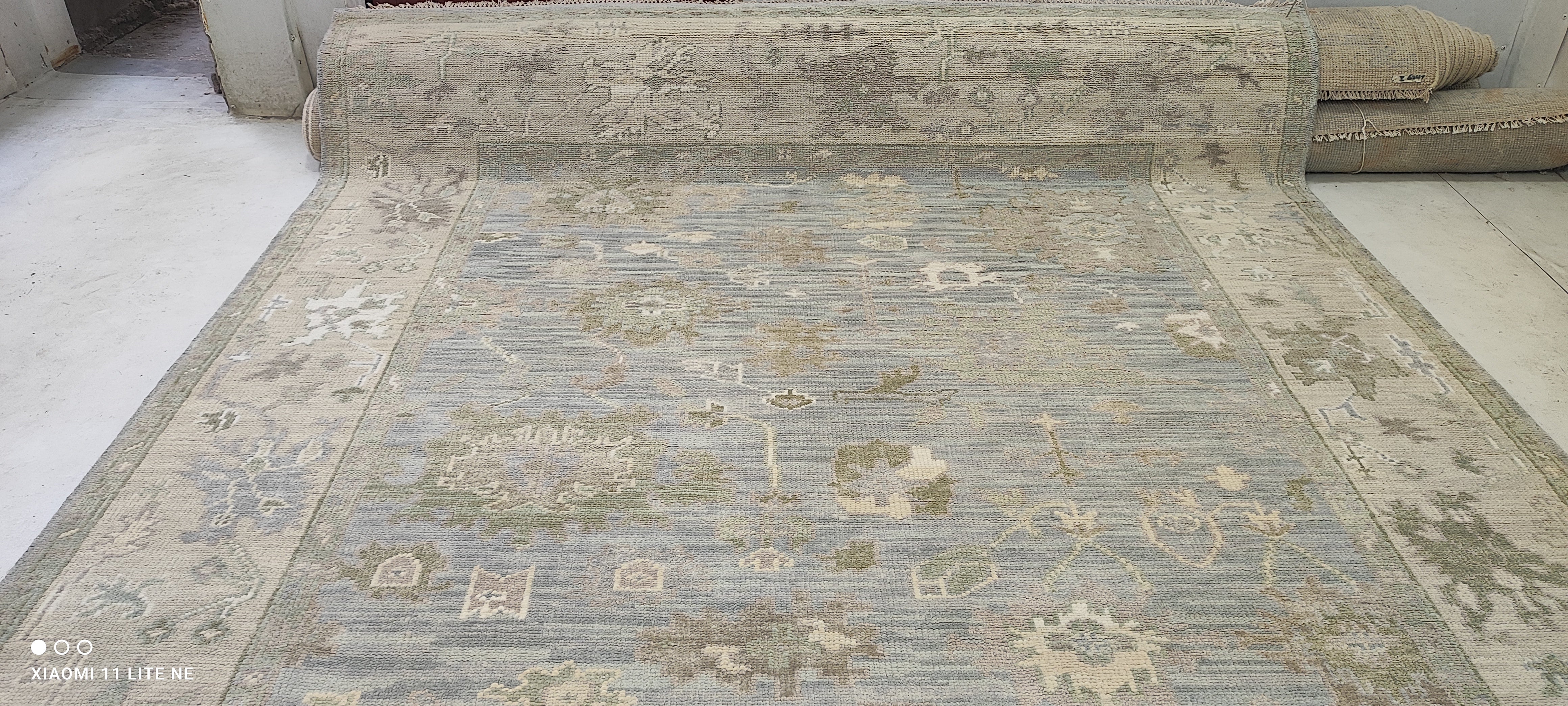 Treisa Gary 9x12 Light Blue Hand-Knotted Oushak Rug