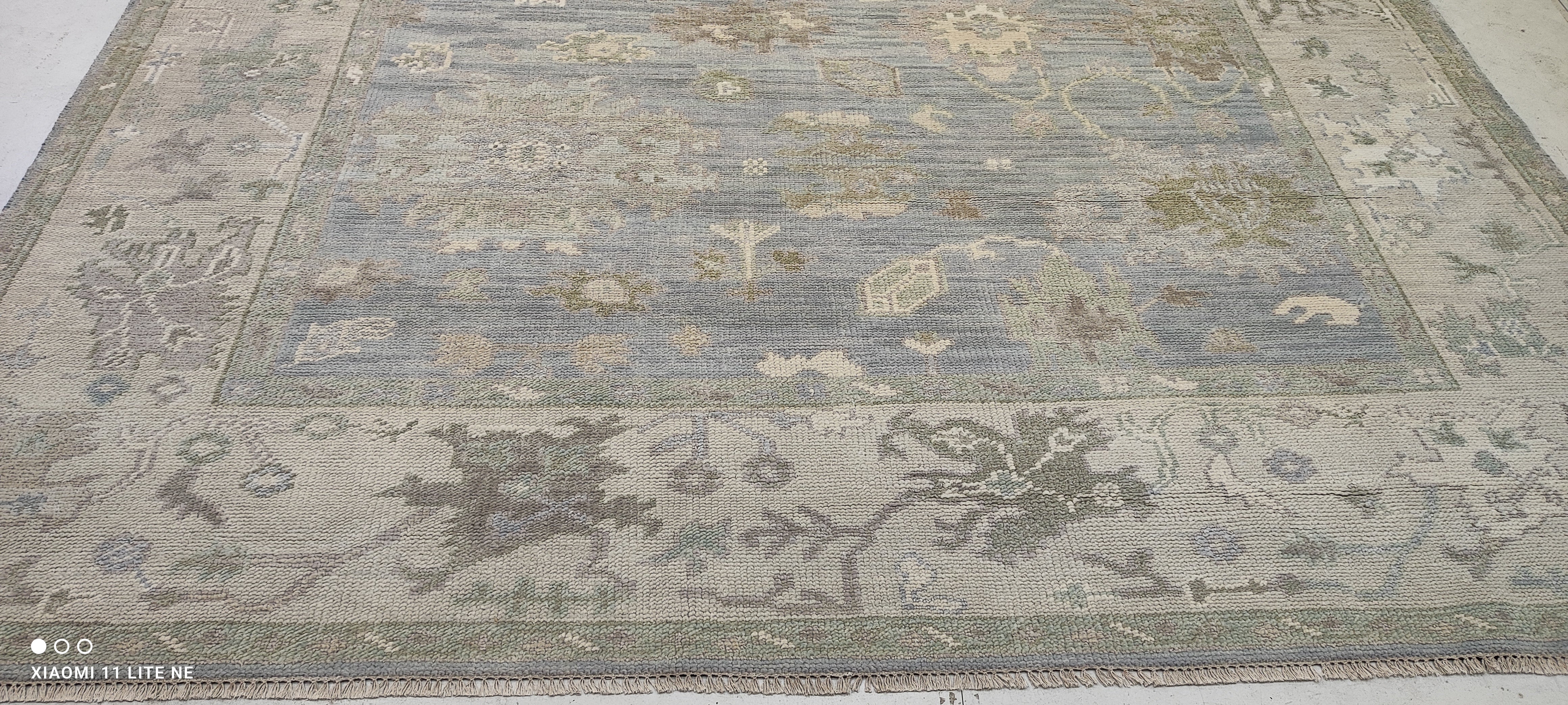 Treisa Gary 9x12 Light Blue Hand-Knotted Oushak Rug